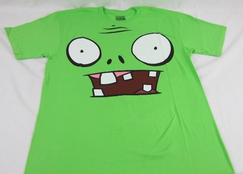 Mens NEW Plants vs. Zombies Lime Green Big Face T-Shirt Size M 2XL gallery