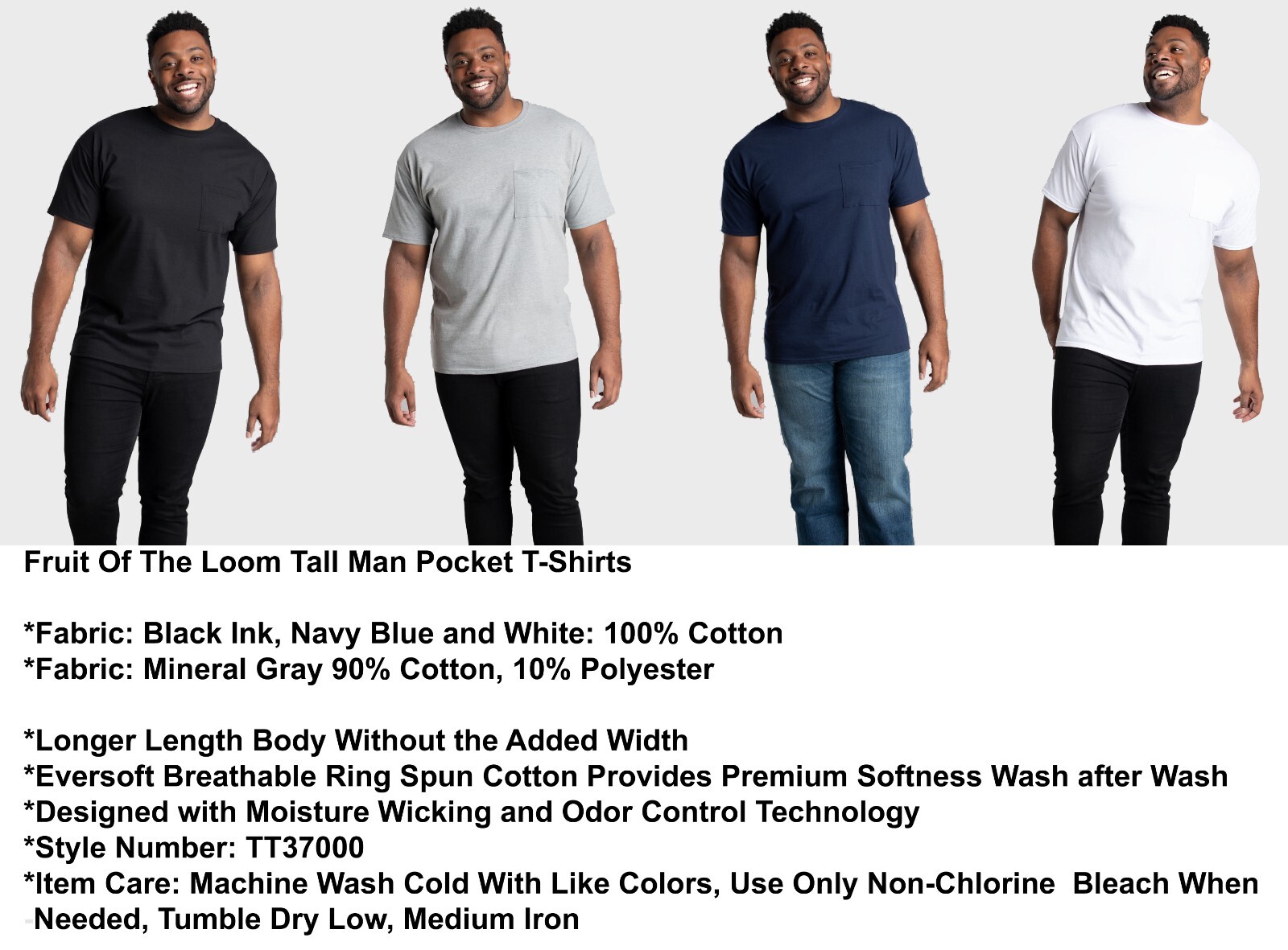 Fruit Of The Loom Tall Man Pocket T-Shirts Sizes MT LT XLT Up To 4 Color Options gallery