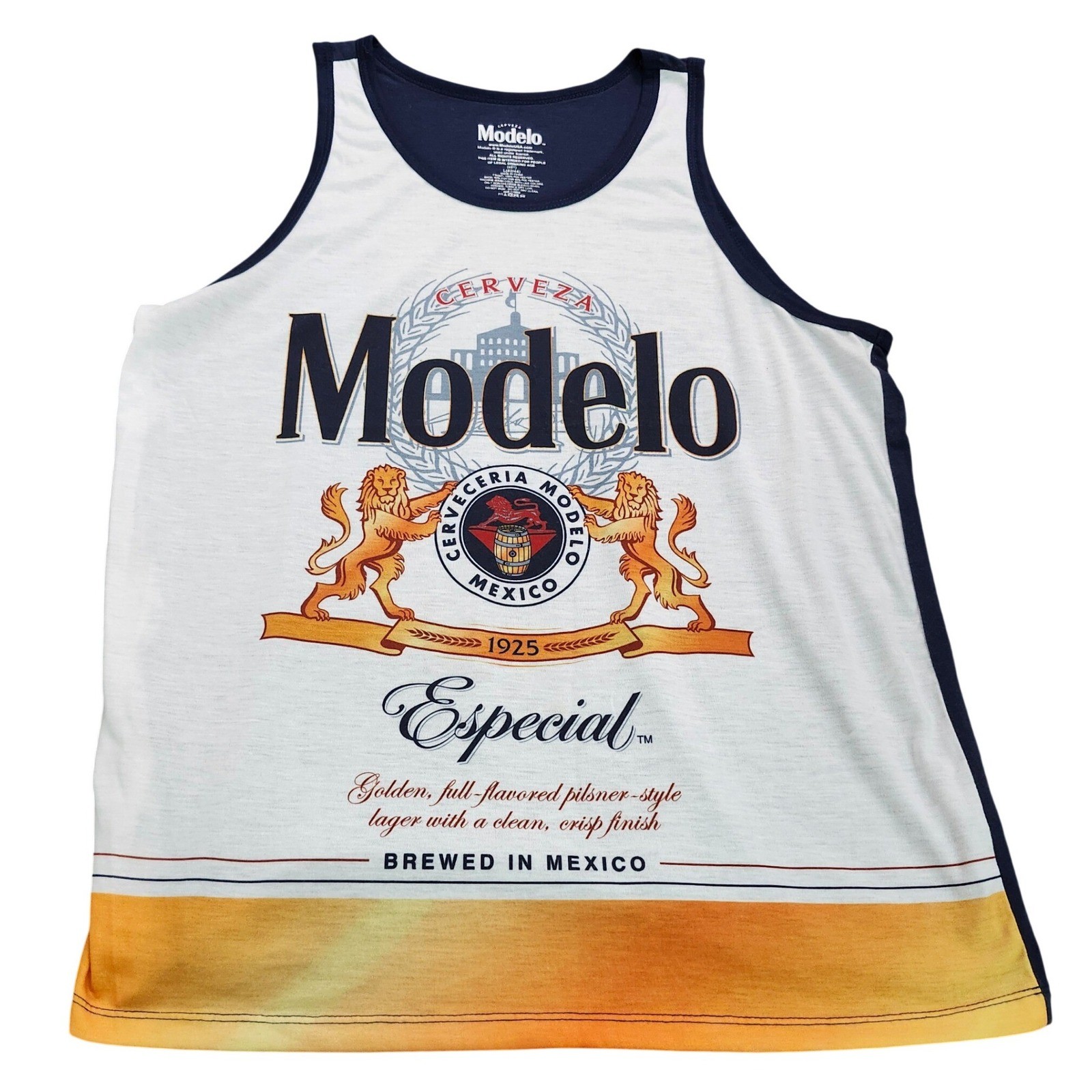Modelo Especial Beer Tank Top Mens Large White Graphic Sleeveless Shirt gallery