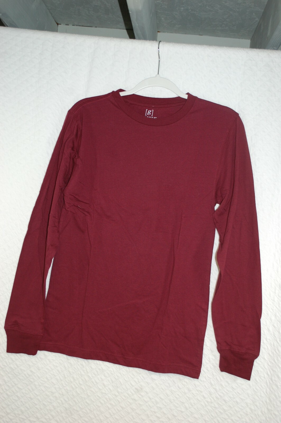 Mens L/S Tee Shirt BURGUNDY MAROON Ribbed Sleeve Cuffs SIZE M 38-40 gallery