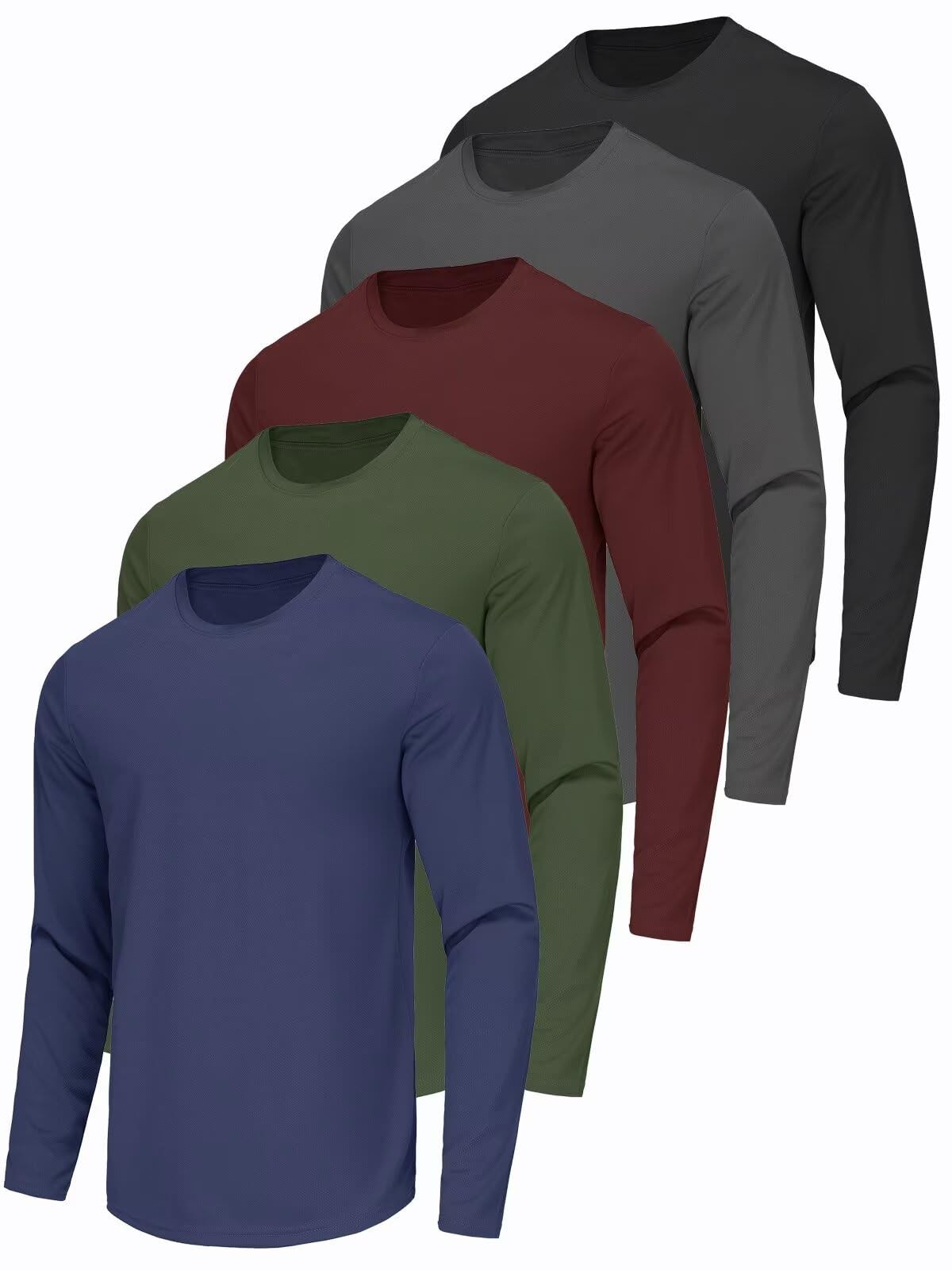 5 Pack Mens Long Sleeve Quick Dry Active Athletic T Shirt Running Gym Workout…