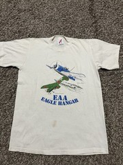 Vintage 80’s Single Stitch EAA Eagle Hanger Fighter Jet White T Shirt Size Small