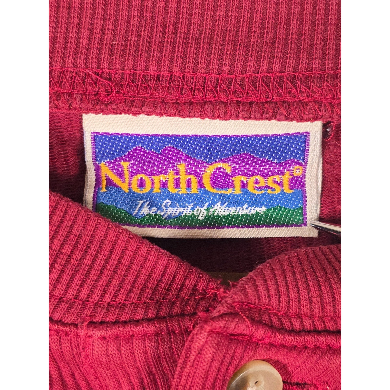 VTG North Crest Mens XL Henley Shirt Colorblock Ribbed Navy Burgundy Long Sleeve gallery