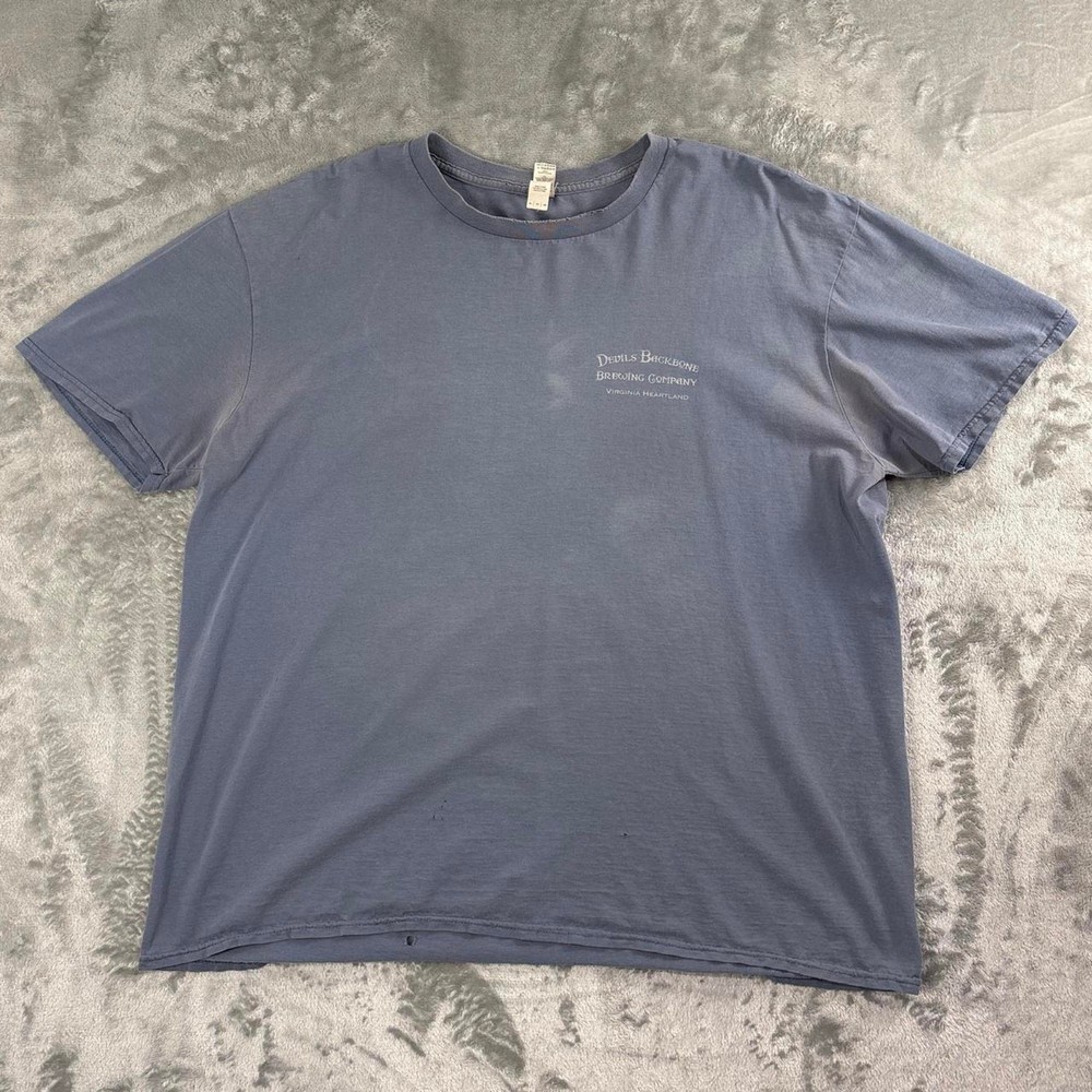Distressed Y2K Devils Backbone Brewing Company Graphic T-Shirt Blue Mens XL