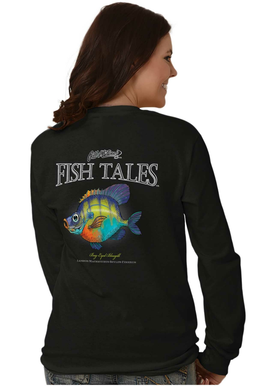 Gill McFinn's Fish Tales Bug Eyed Bluegill Long Sleeve Tshirt for Men or Women gallery