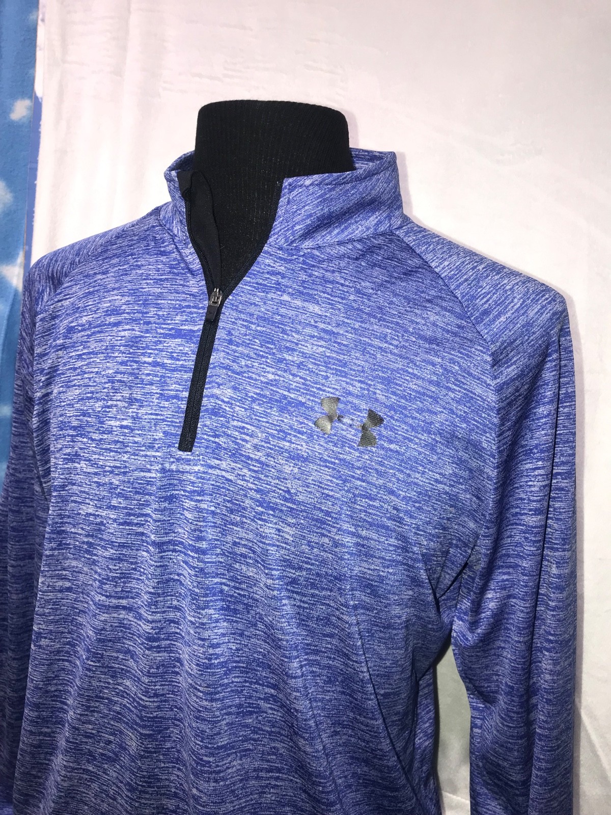 Under Armour Jacket Shirt Large see Desc Blue 1/4 Zip Athletic C36 gallery