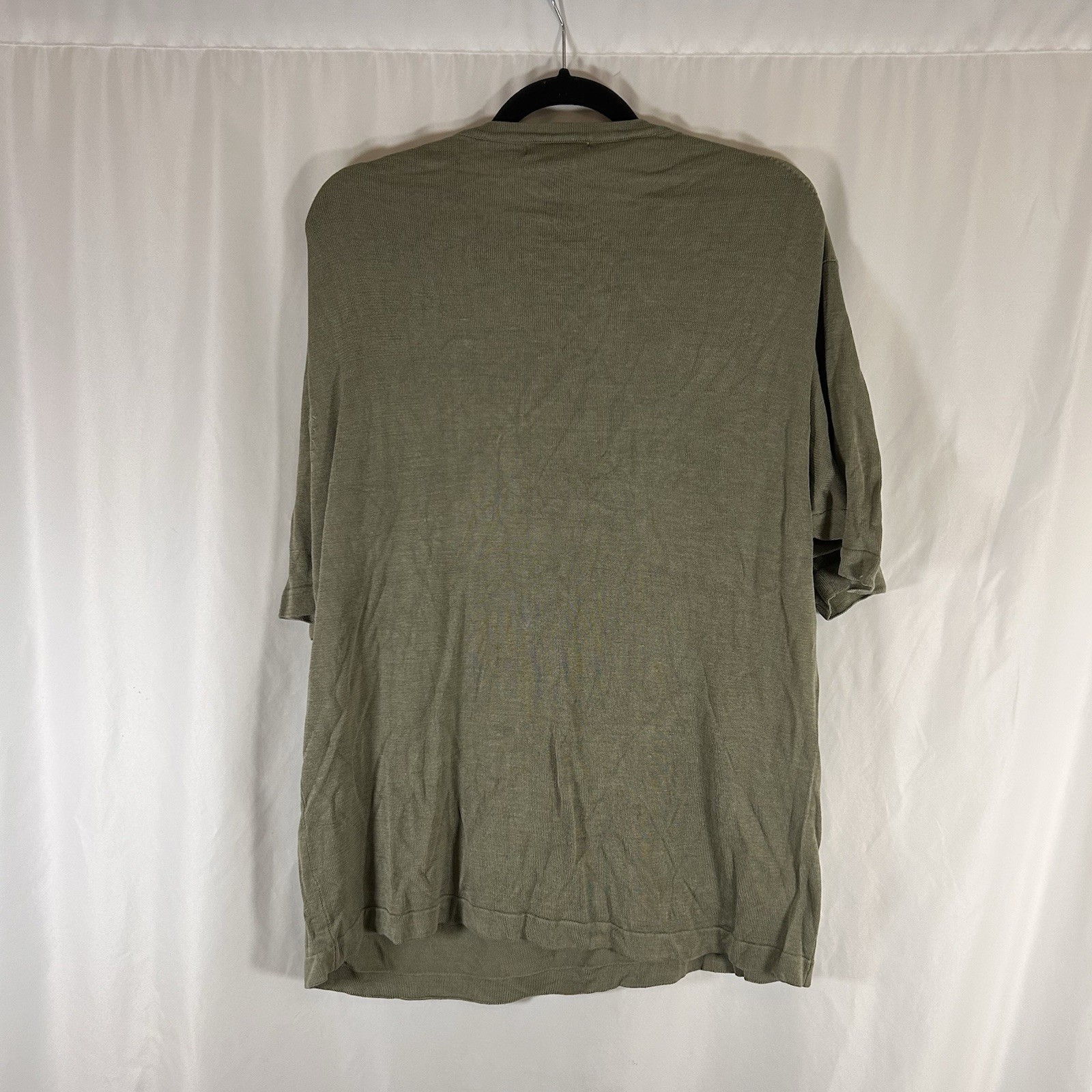 Kevoman 100% Silk Blouse Men's XL Solid Green Knit Short Sleeve Crew Neck gallery