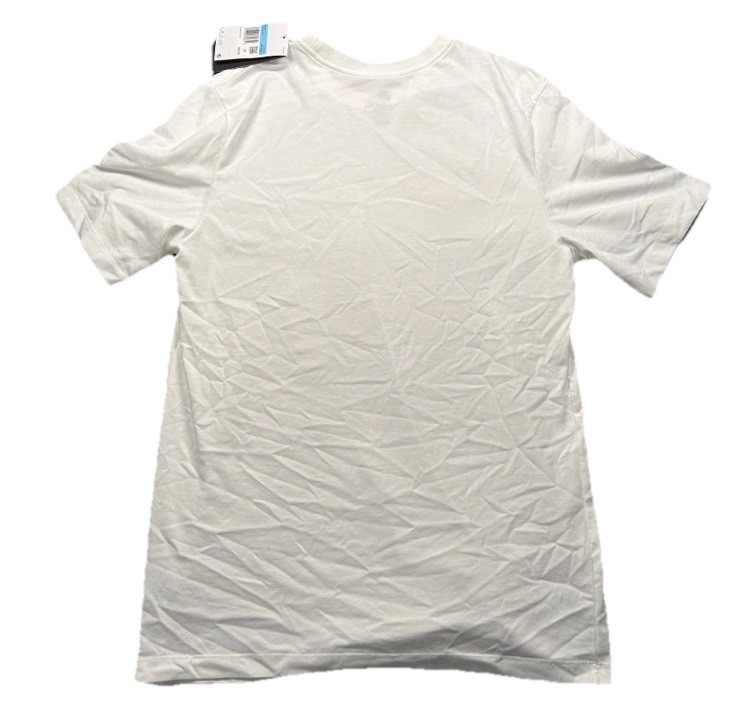 New Nike T-Shirt Mens Medium Tall White/w Blue Gradient Swoosh Graphic HQ8092 gallery
