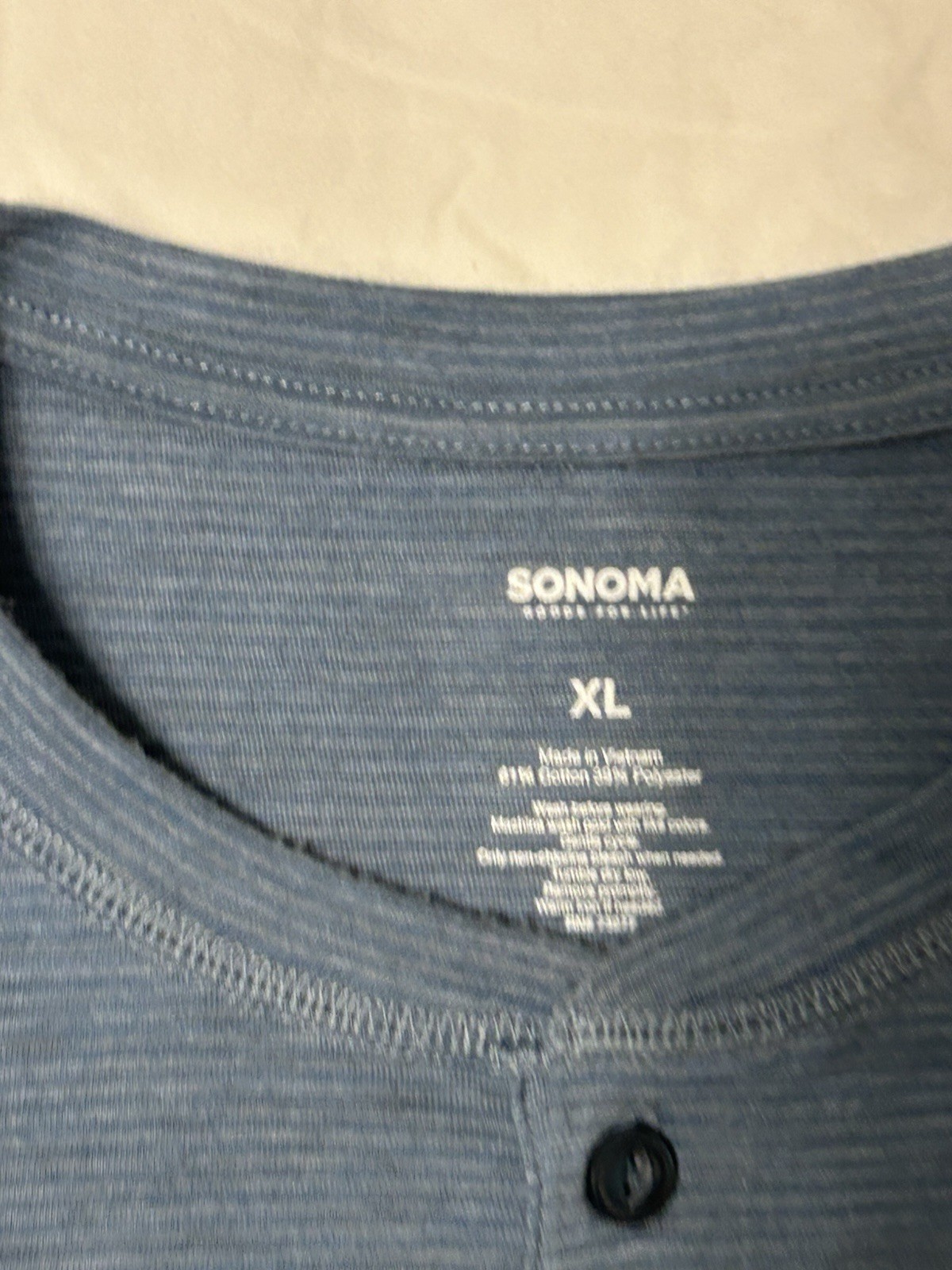 Sonoma Men's XL Blue Striped Henley T-Shirt Short Sleeve 3-Button Knit gallery