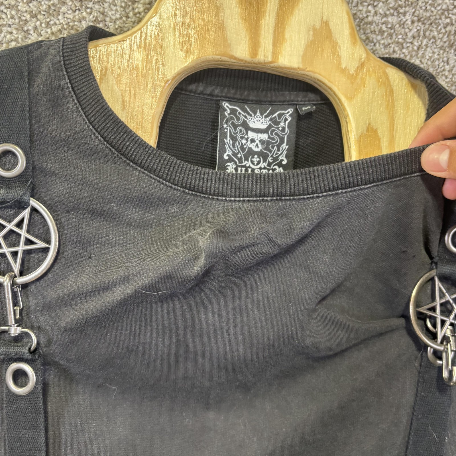 Killstar Shirt Mens Medium Black Strap Pentagram Goth Long Sleeve Occult Y2K Emo gallery