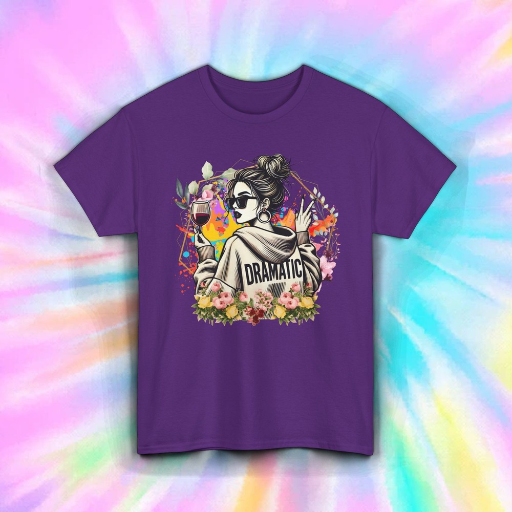 Dramatic Shirt Funny Wine Glass Sass Retro Attitude Graphic Tee S-5XL