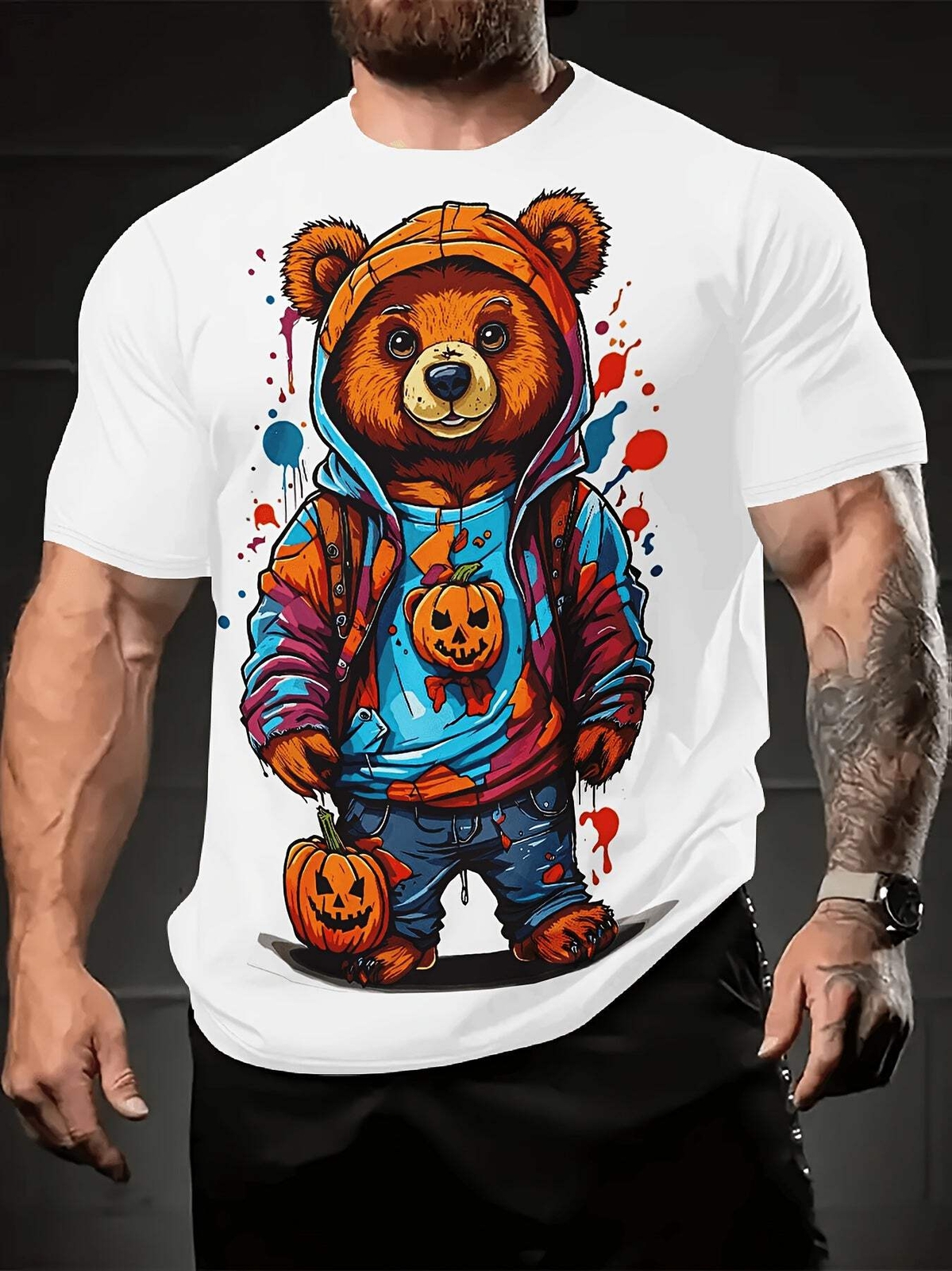 2024 Summer Trendy Men's T-shirt - Cool Bear Pattern, Soft Polyester Fiber, Roun gallery