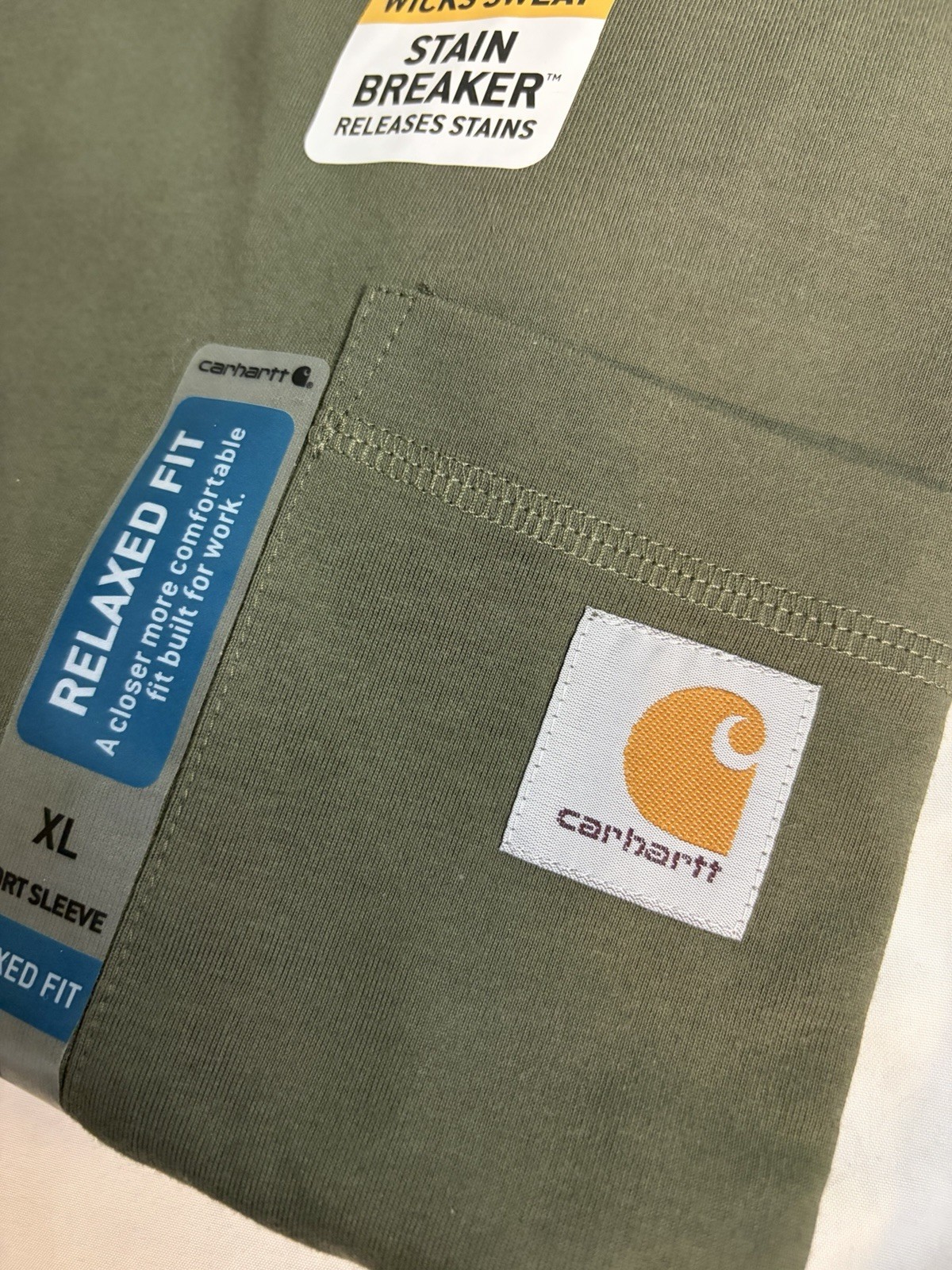 Carhartt men's Short-Sleeve Pocket relaxed force Tee in Olive crew neck size XL gallery