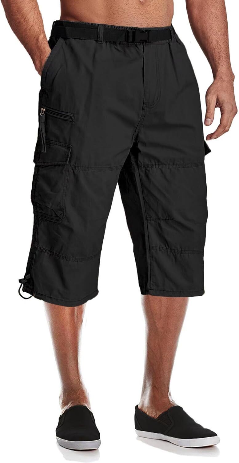 MAGCOMSEN Men's Below Knee Long Shorts Cotton Work 3/4 Cargo Capris 40, Black gallery