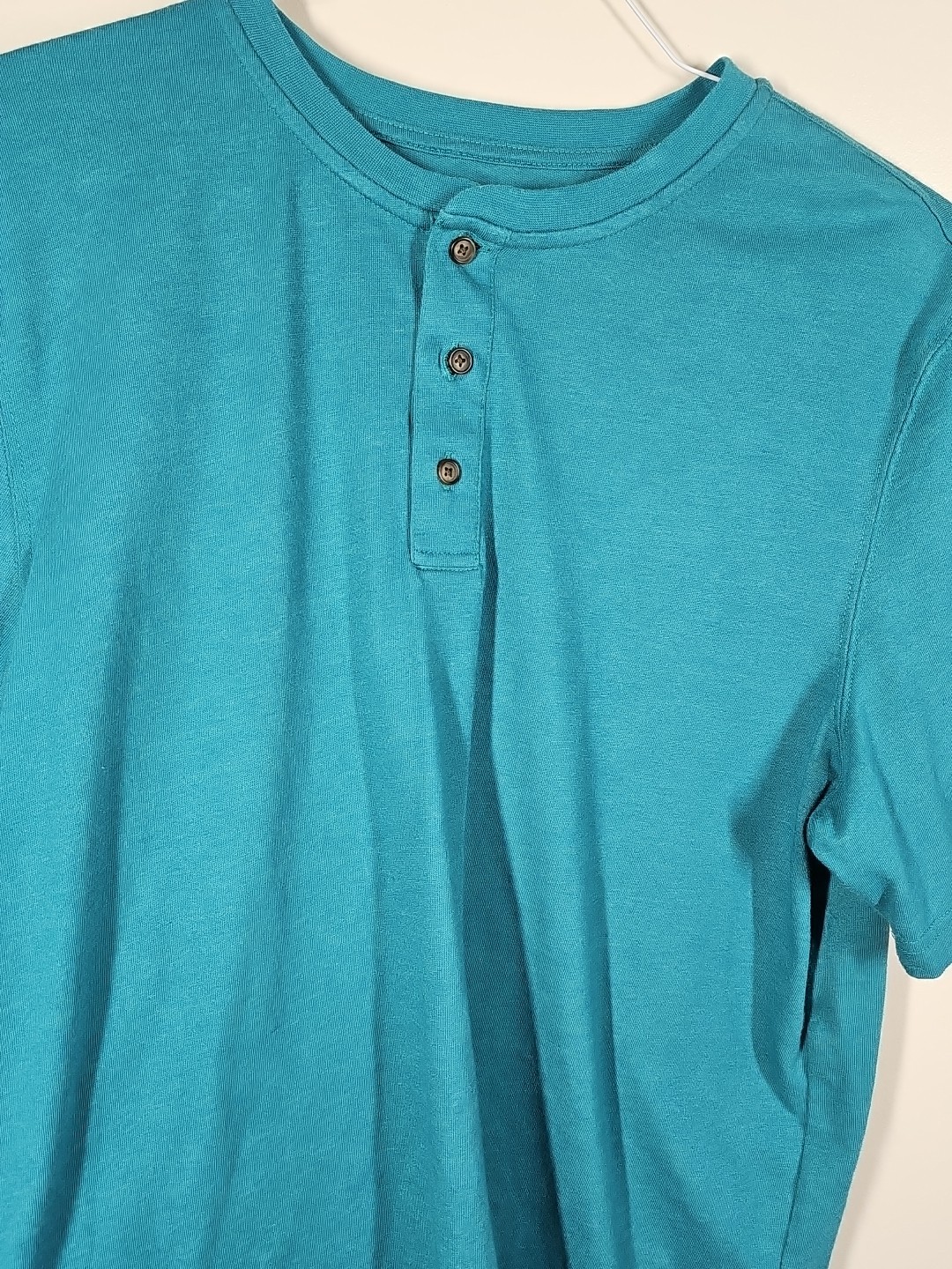Croft & Barrow Men's Henley Shirt Easy Care Teal Green Short Sleeve Size Large gallery