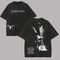 Menswear Death Note Graphic Print Washed Round Neck Short-Sleeve T-Shirt