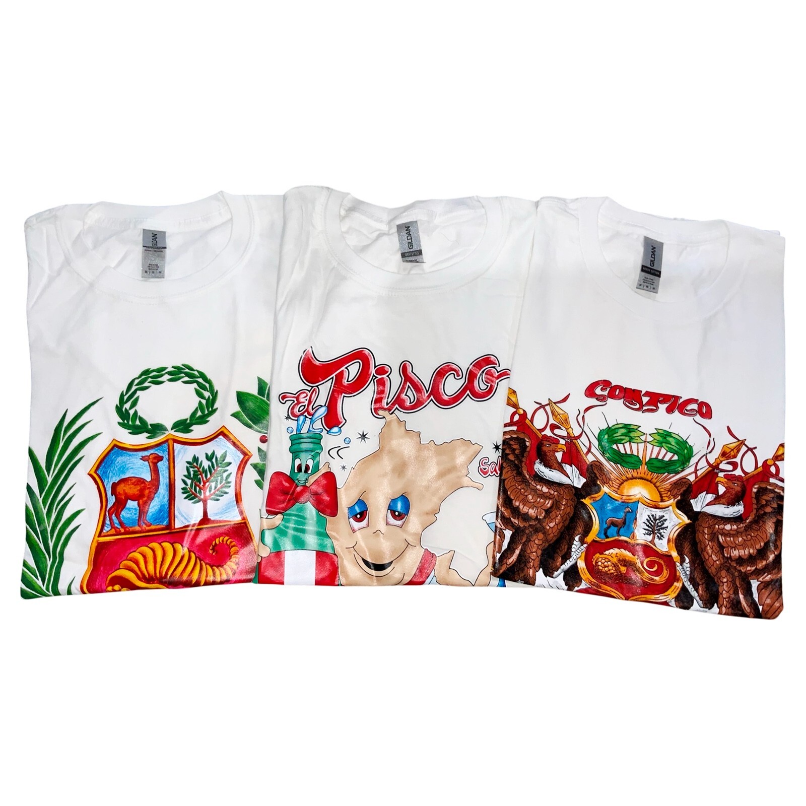 3 Pack Peru Coat of Arms Peruvian Patriotic Men’s Short Sleeve T-Shirt Size M