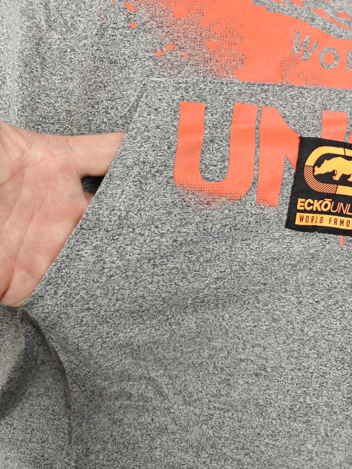 Ecko Unltd Shirt Mens Medium Grey Marled Hooded Short Sleeve Kangaroo Pocket gallery