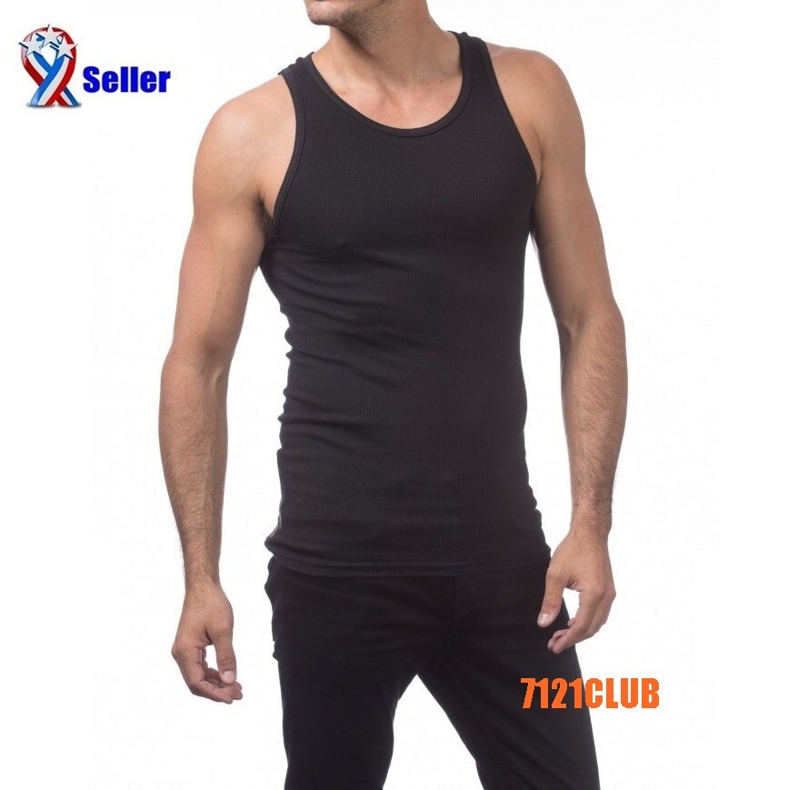 Lot 3 PRO CLUB A SHIRTS TANK TOP BLACK ProClub Mens Wife Beater Undershirt S-7XL gallery