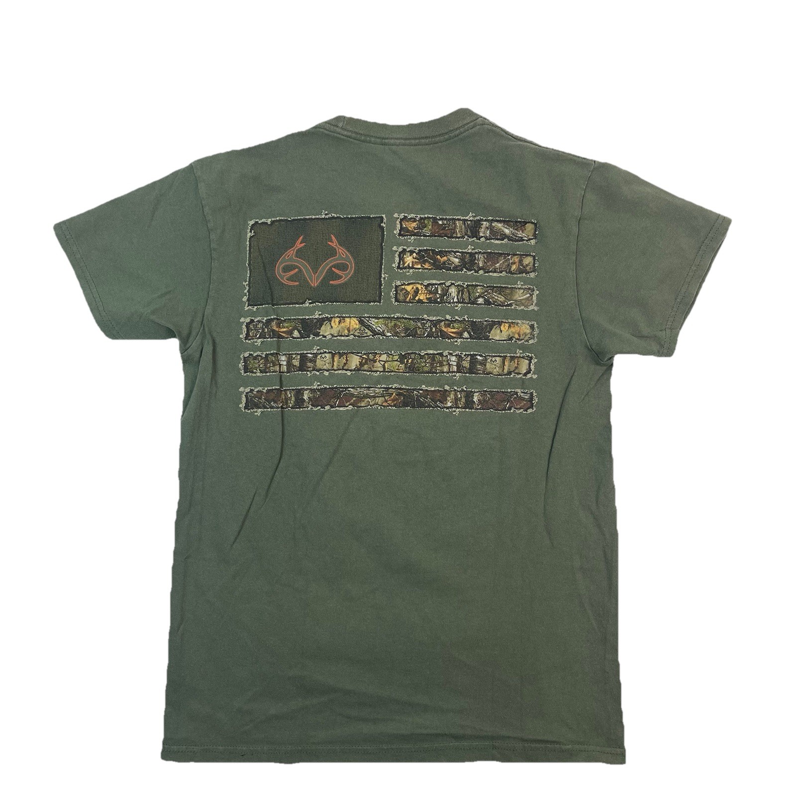 Realtree Outdoor Green Camo USA Flag Graphic Hunting T-Shirt Men’s Size S