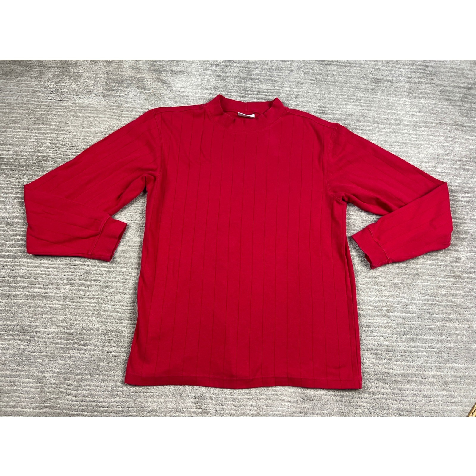 Ivy Crew Shirt Mens XL Red Mock Neck Long Sleeve Vertical Ribbed Knit Casual gallery