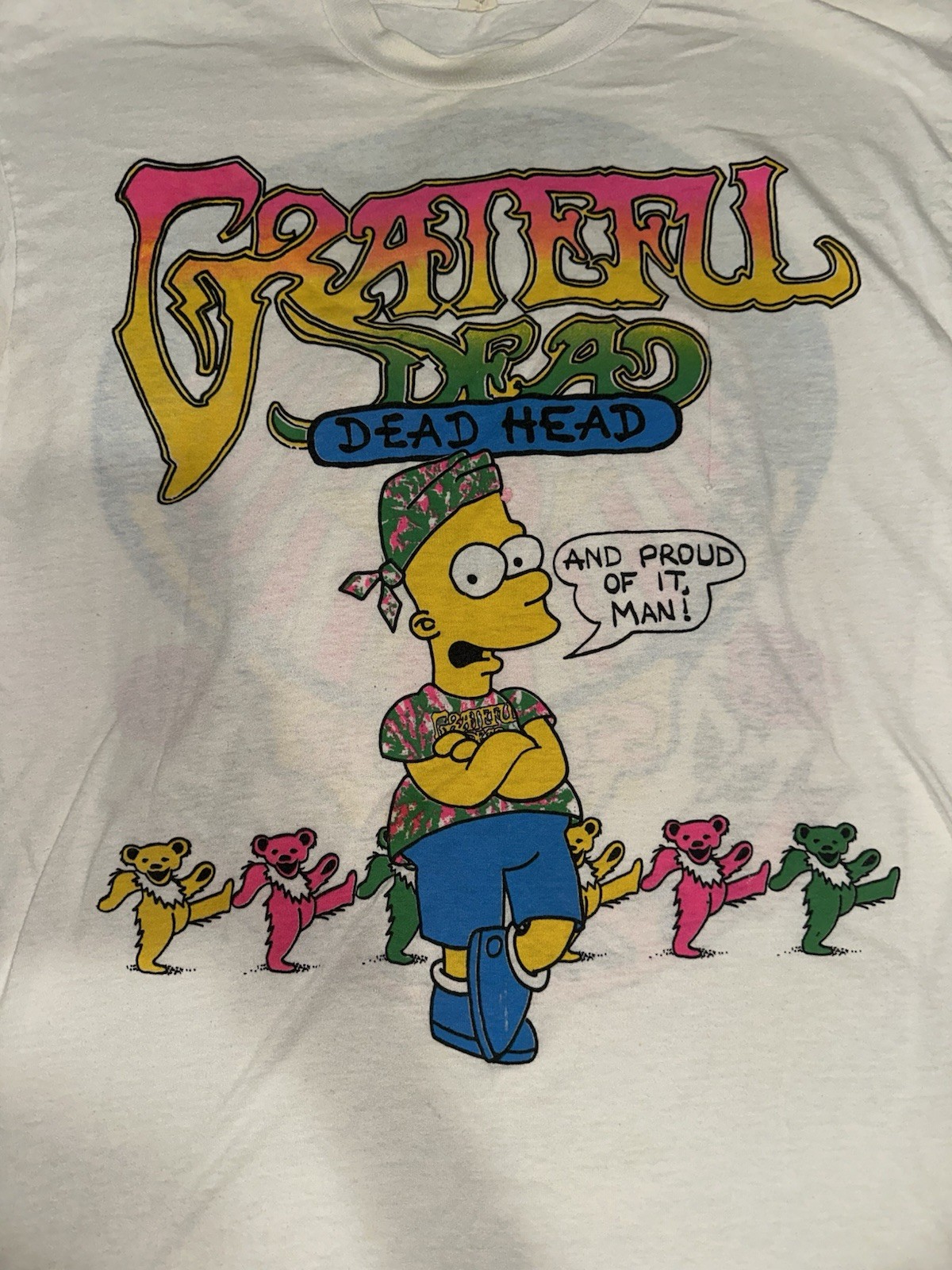 Vintage 1990 Grateful Dead Bart Simpson Style Dead Head T Shirt XL USA Tour gallery