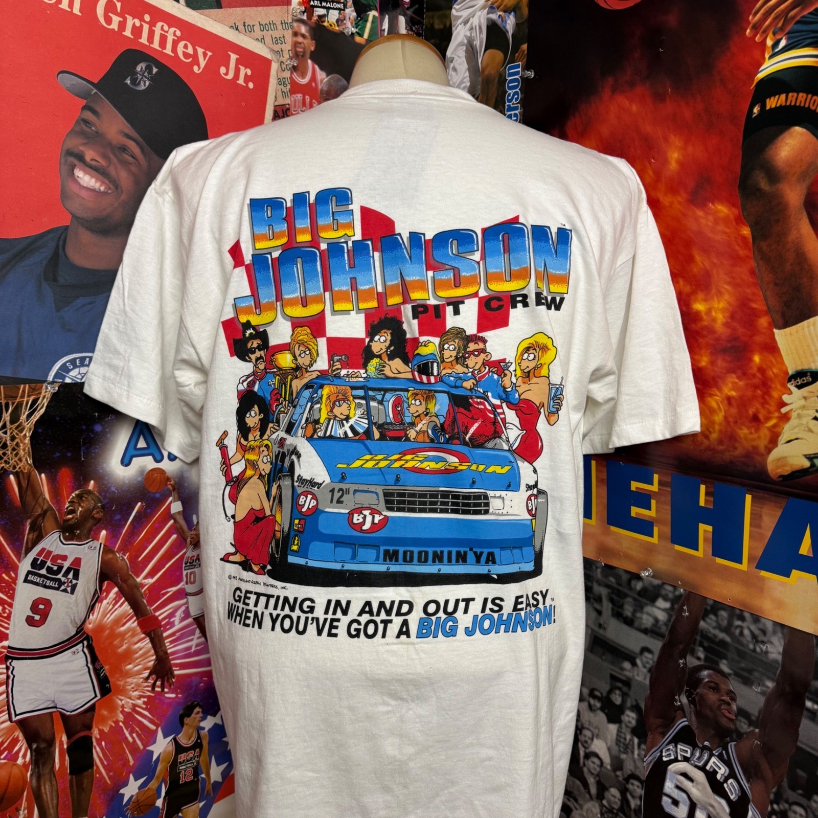Vintage 90s Big Johnson Pit Crew Nascar Nastycar T Shirt Oneita Sz Large gallery