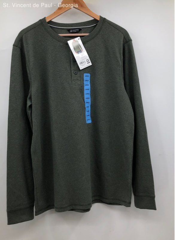 Thermal Henley Green Thermal Henley Pullover LS Medium Weight Shirt – Size L