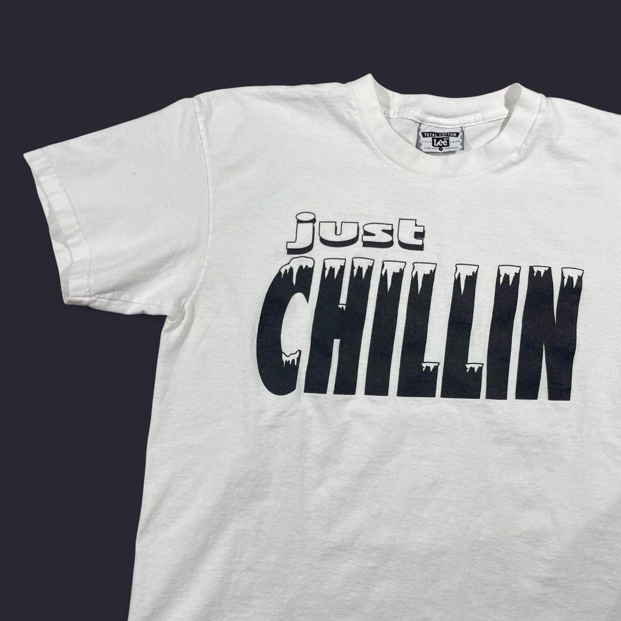 Vintage 90s Just Chillin Funny Graphic Y2K Skater Size Large White Tshirt
