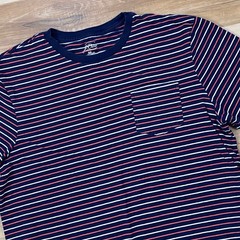 J.Crew Pocket Tee Mens Large Striped Cotton Classic Navy Blue White Red Heritage