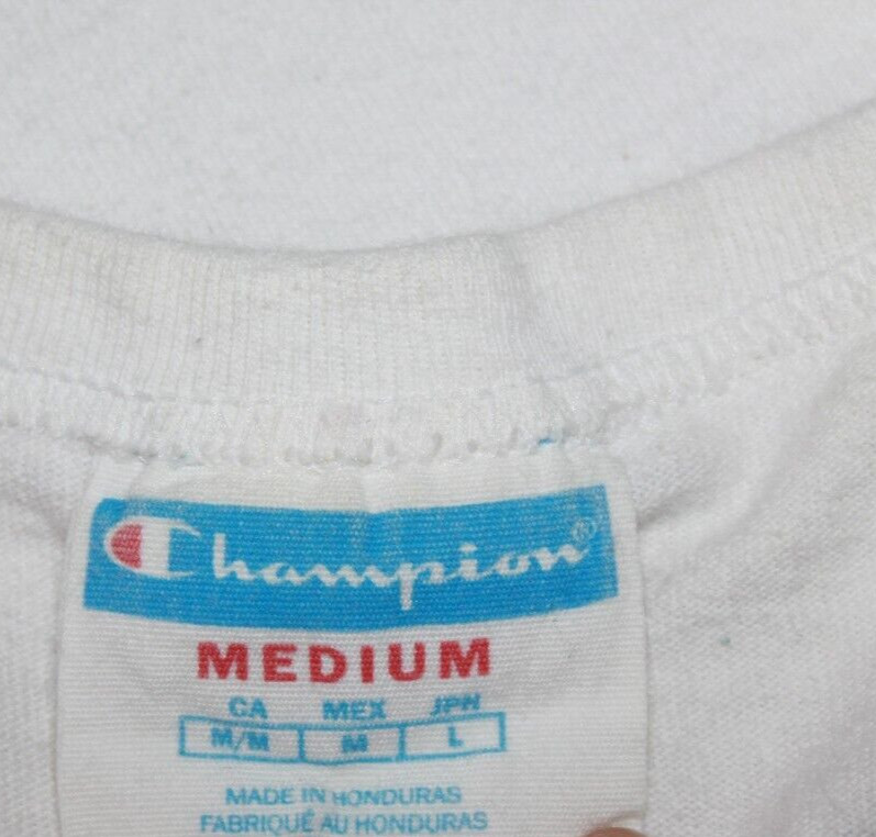 VINTAGE Champion Men T-Shirt White Logo Embroidered Short Sleeve Crew Neck Y2K M gallery