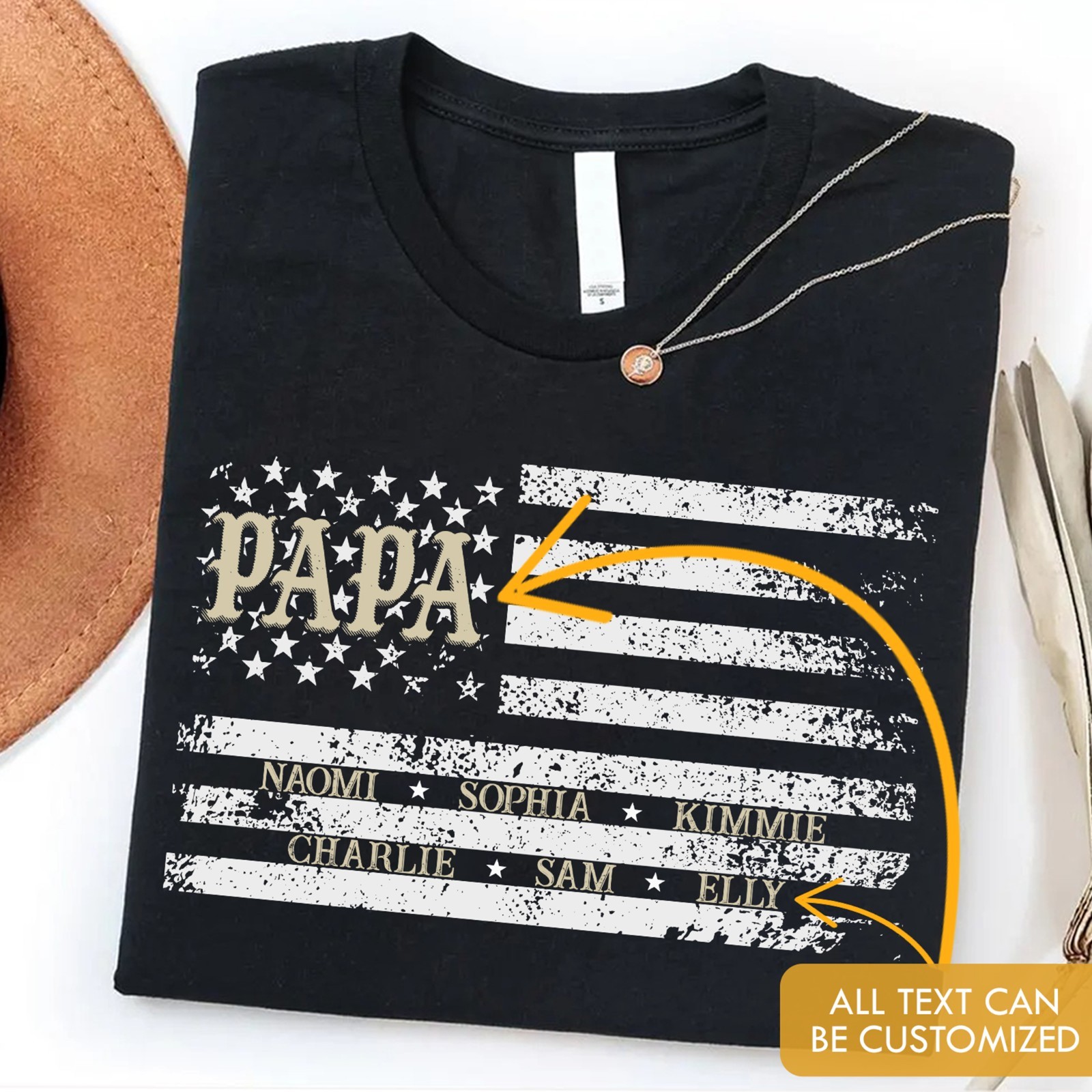 Personalized Papa Shirt Kids Names Patriotic American Flag Fathers Gift Tee gallery
