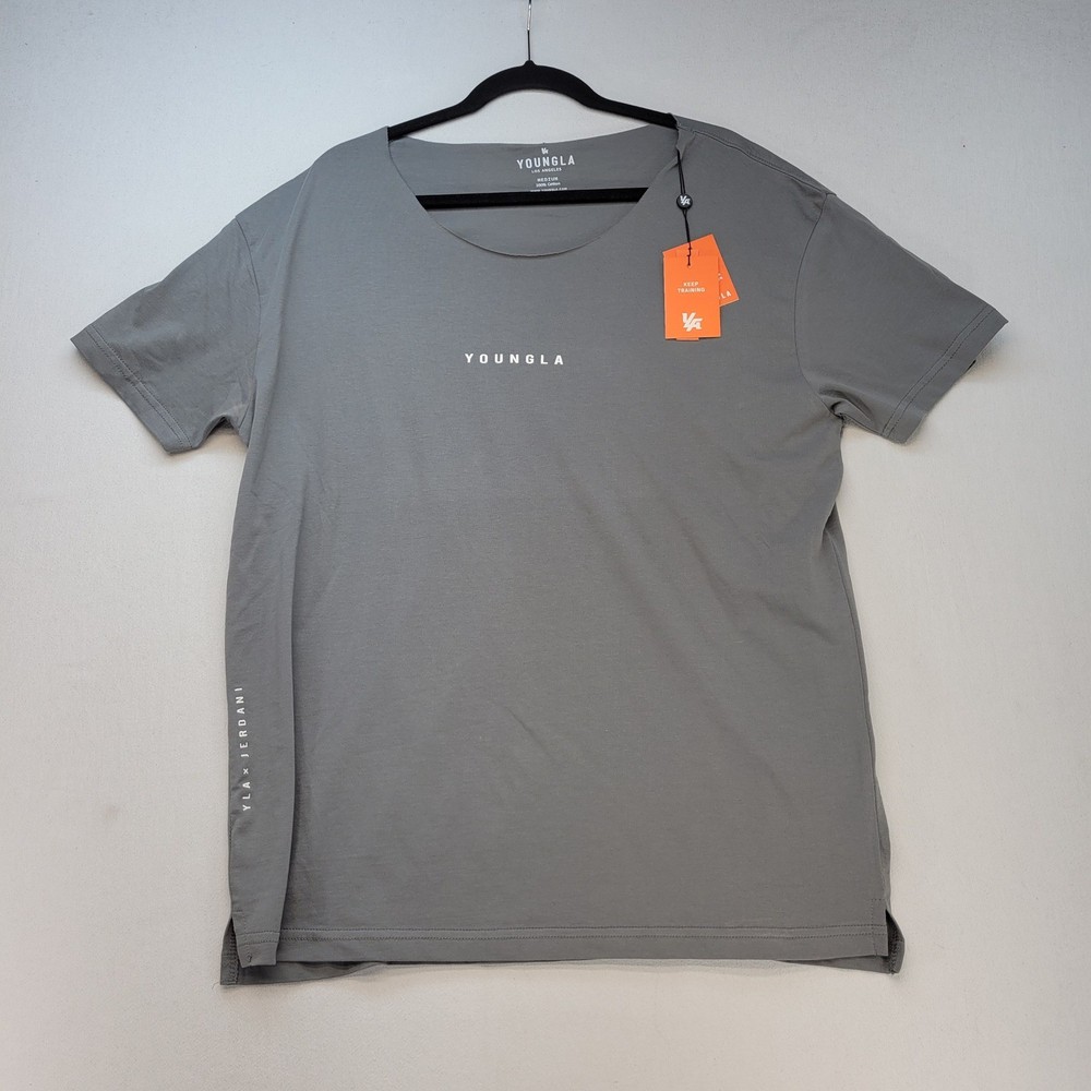 YoungLA T-Shirt Mens Medium Gray Jerdani Collaboration Scoop Neck Gym Training