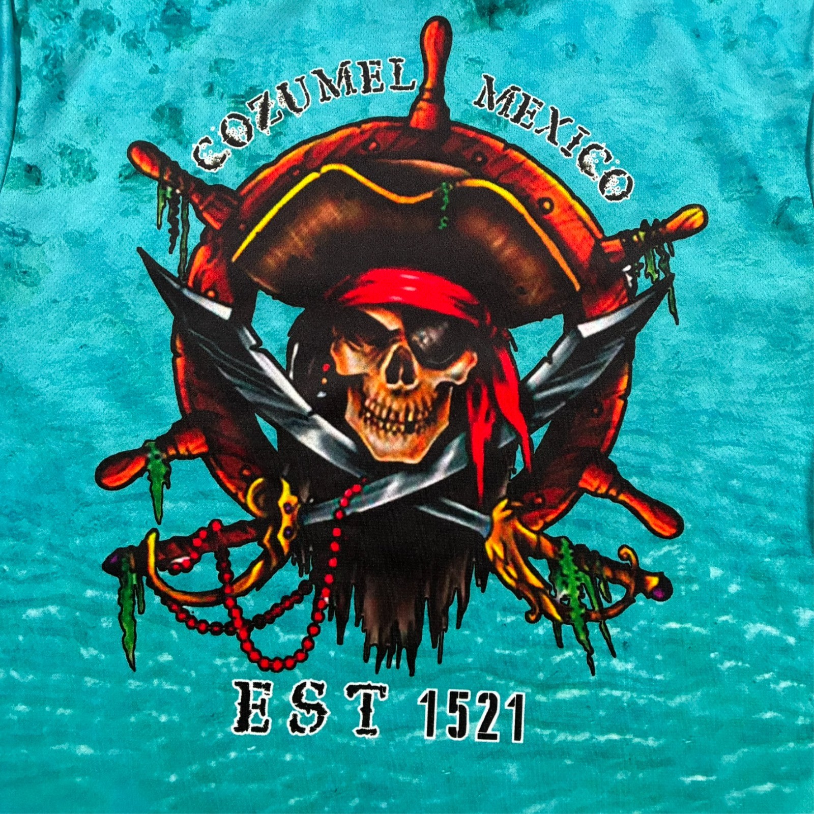 Cozumel Mexico Pirate Shirt Mens Large L Long Sleeve Beach Scene All Over Print gallery