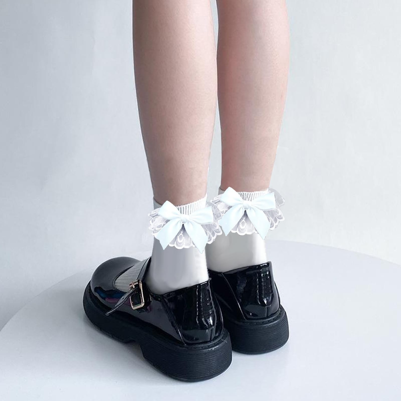 Womens White Ruffle Socks with Bow Ankle Lace Trim Frilly Socks Summer gallery
