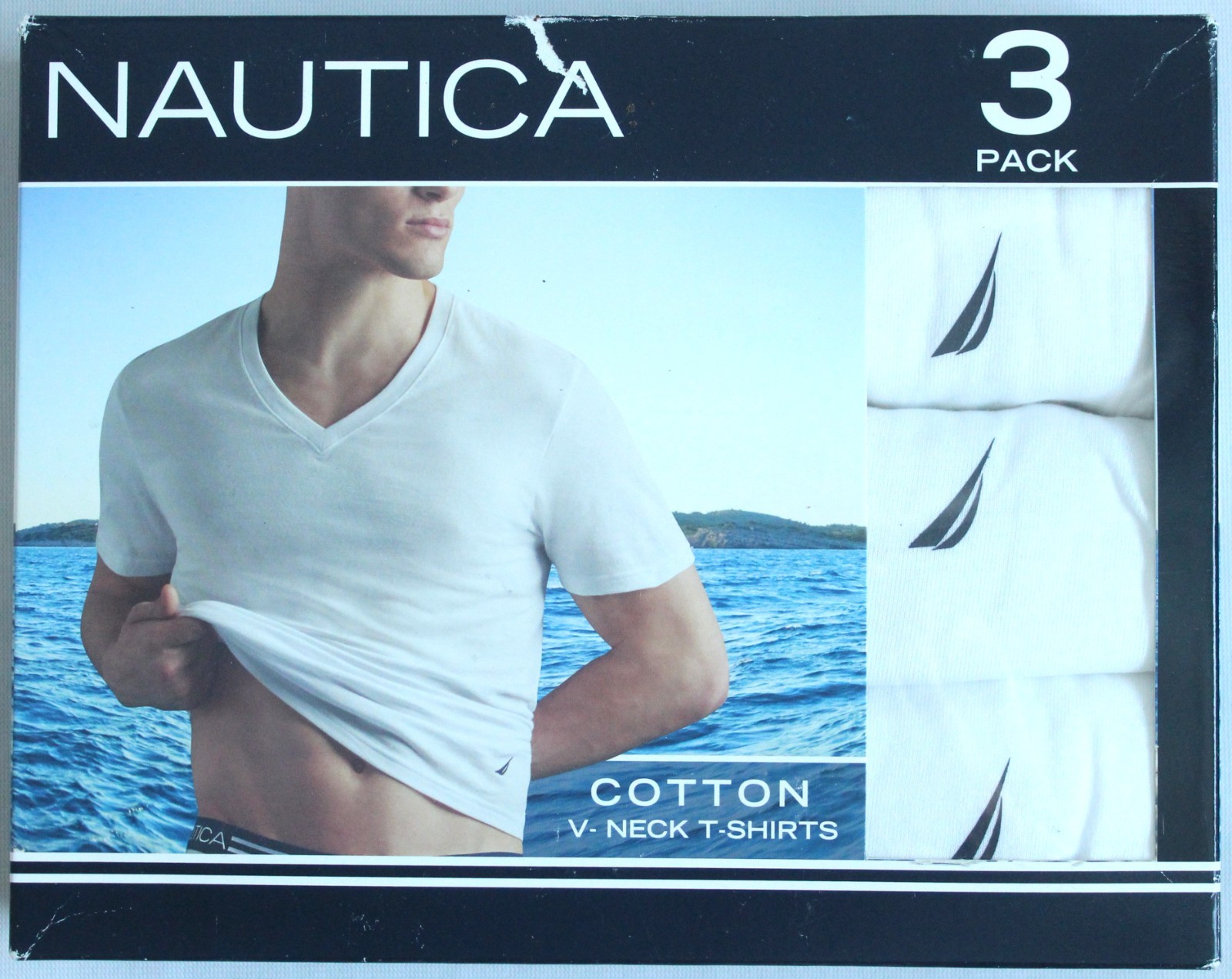 Nautica Mens Size S 34-36 3-Pack Cotton Blend V-Neck T-Shirts White Undershirts gallery
