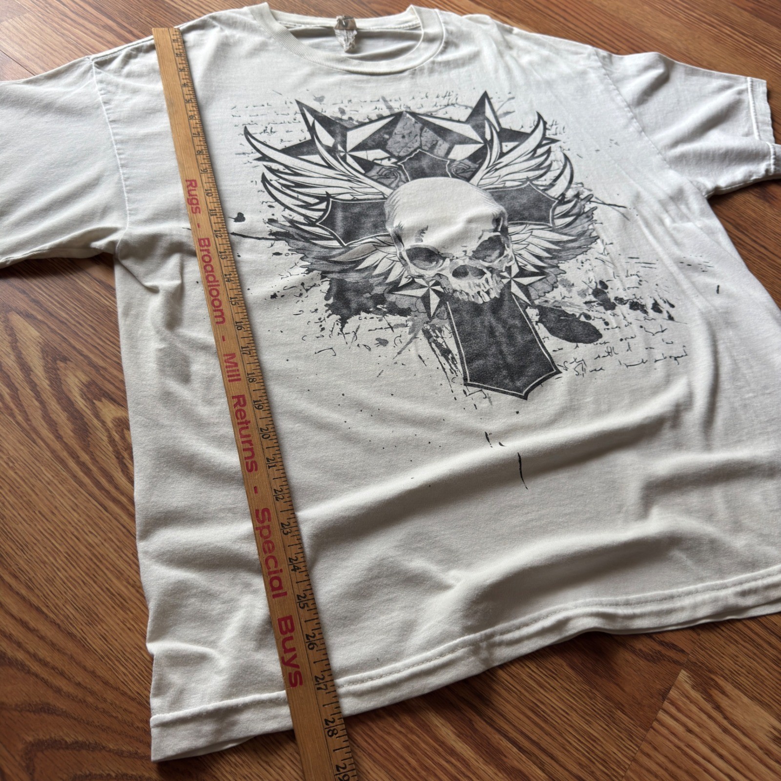ALStyle Skull Graphic Tee Men's XL Cream Affliction Style Y2K Grunge gallery