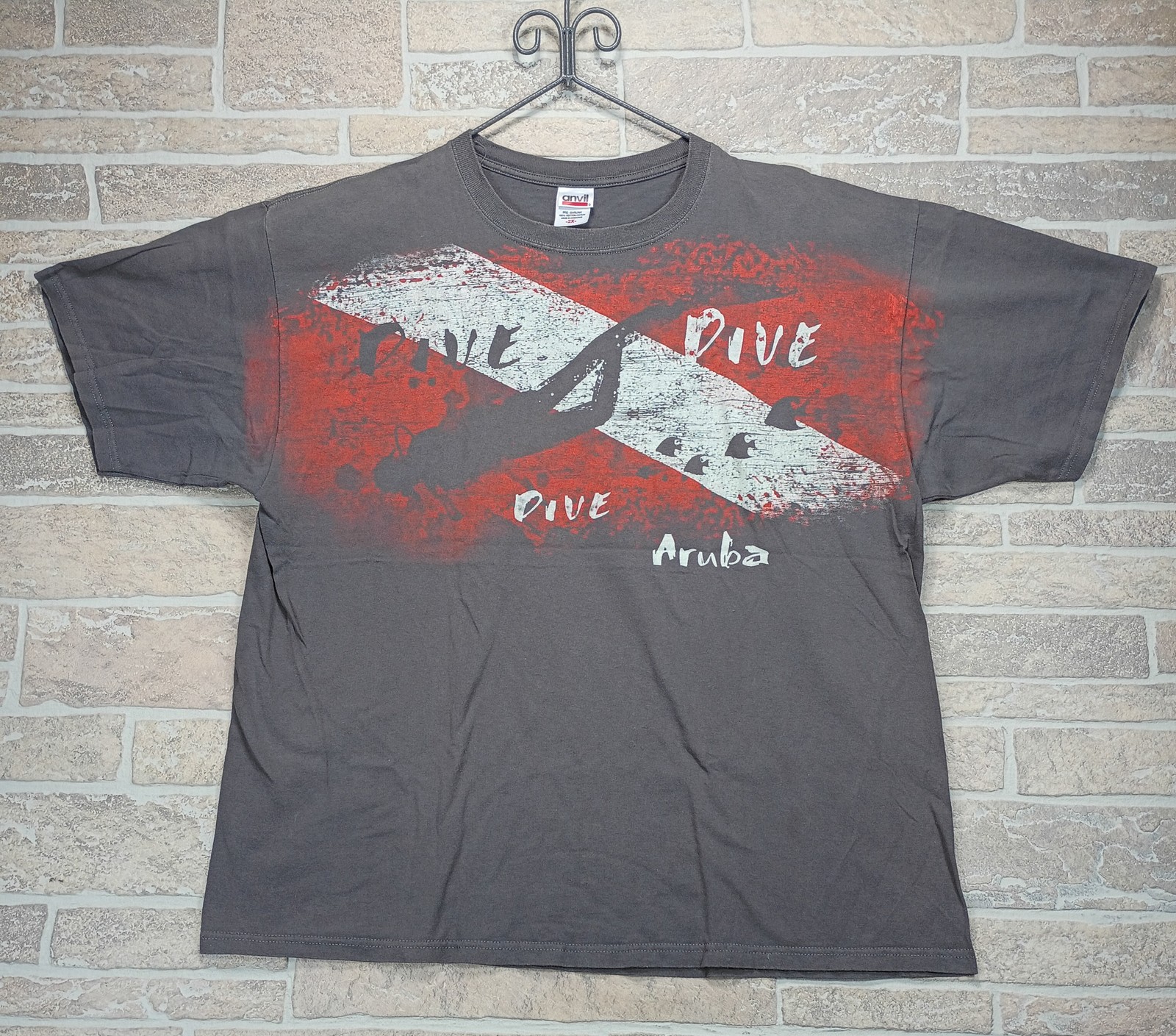 Vintage Anvil Aruba Scuba Dive Flag T-Shirt Men’s 2XL Caribbean Gray