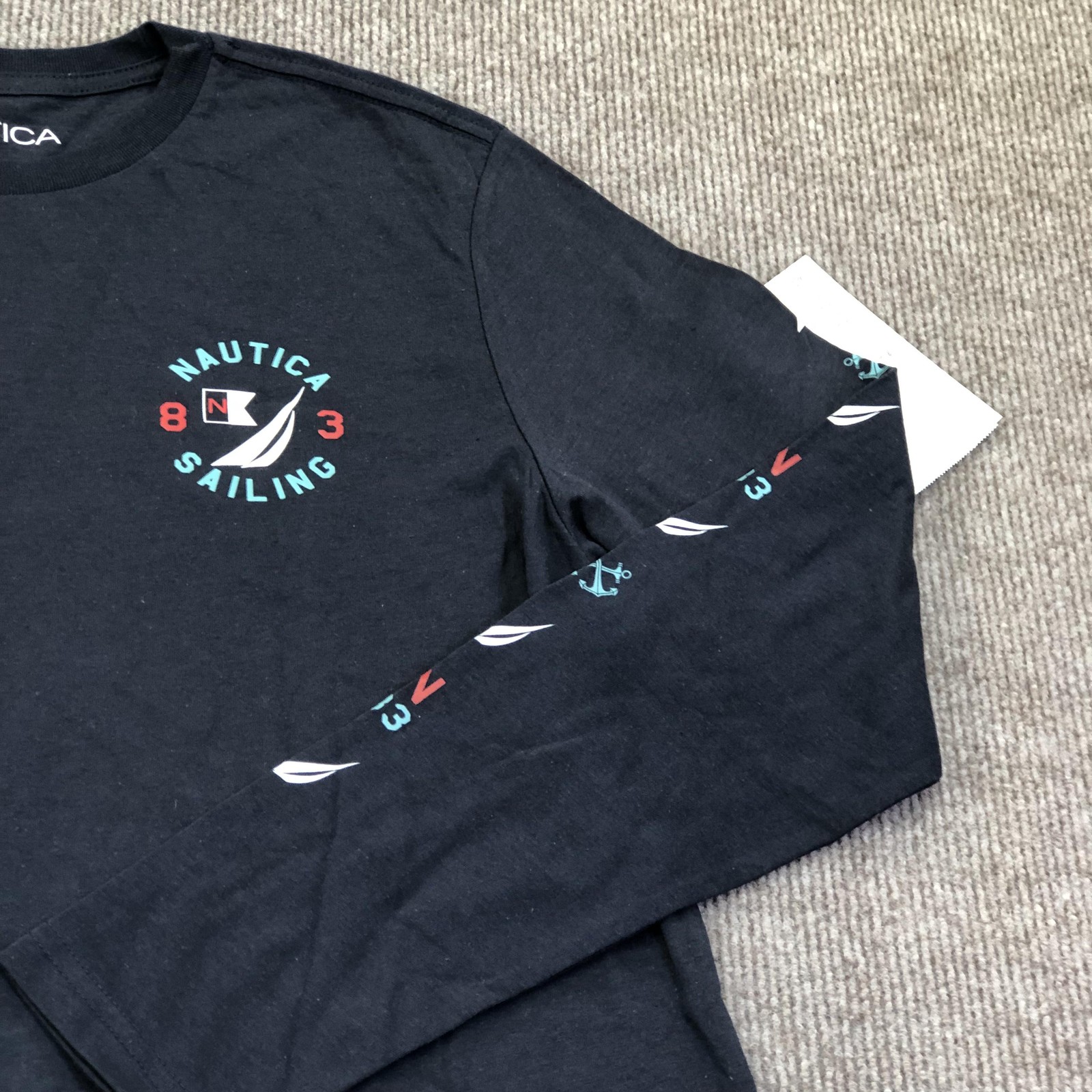Nautica Shirt Mens Medium Blue Sailing Graphic Tee Tagless Nautical Long Sleeve gallery