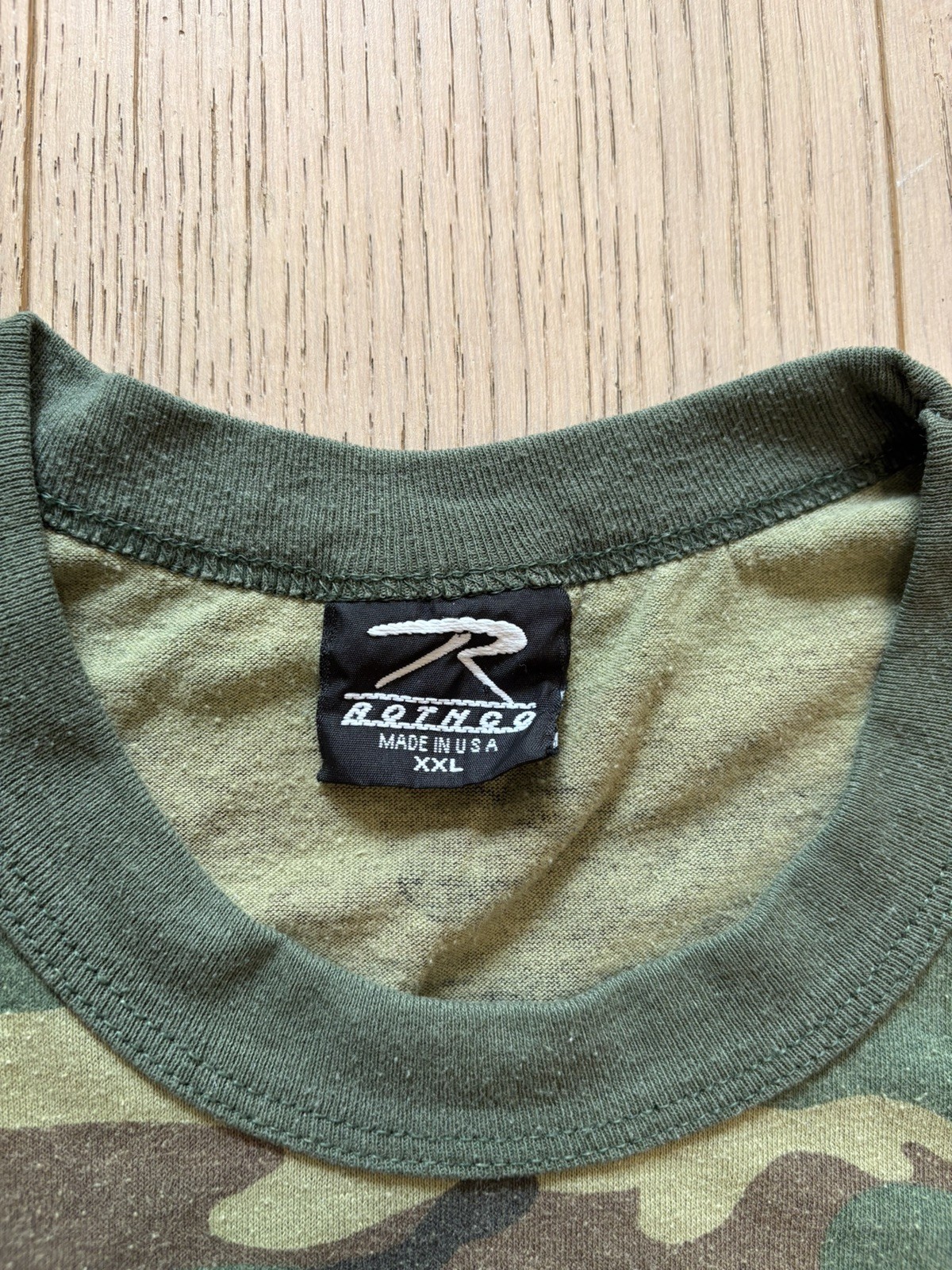 Vintage 90s Rothco Woodland Camo T Shirt XXL Made in USA Military Camouflage gallery
