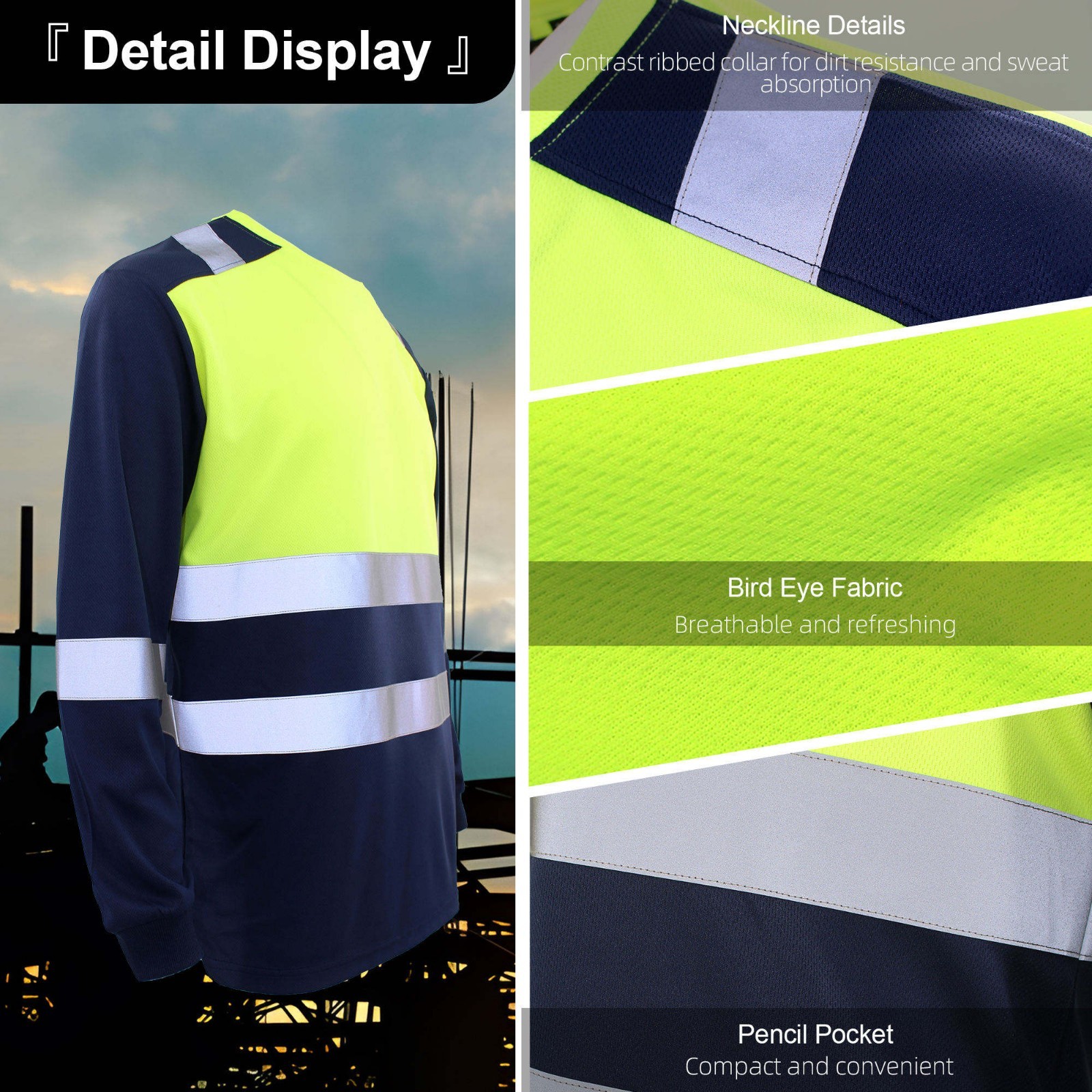Hi Vis Viz T Shirt High Visibility Safety Reflective Tape Work Top Long Sleeve gallery