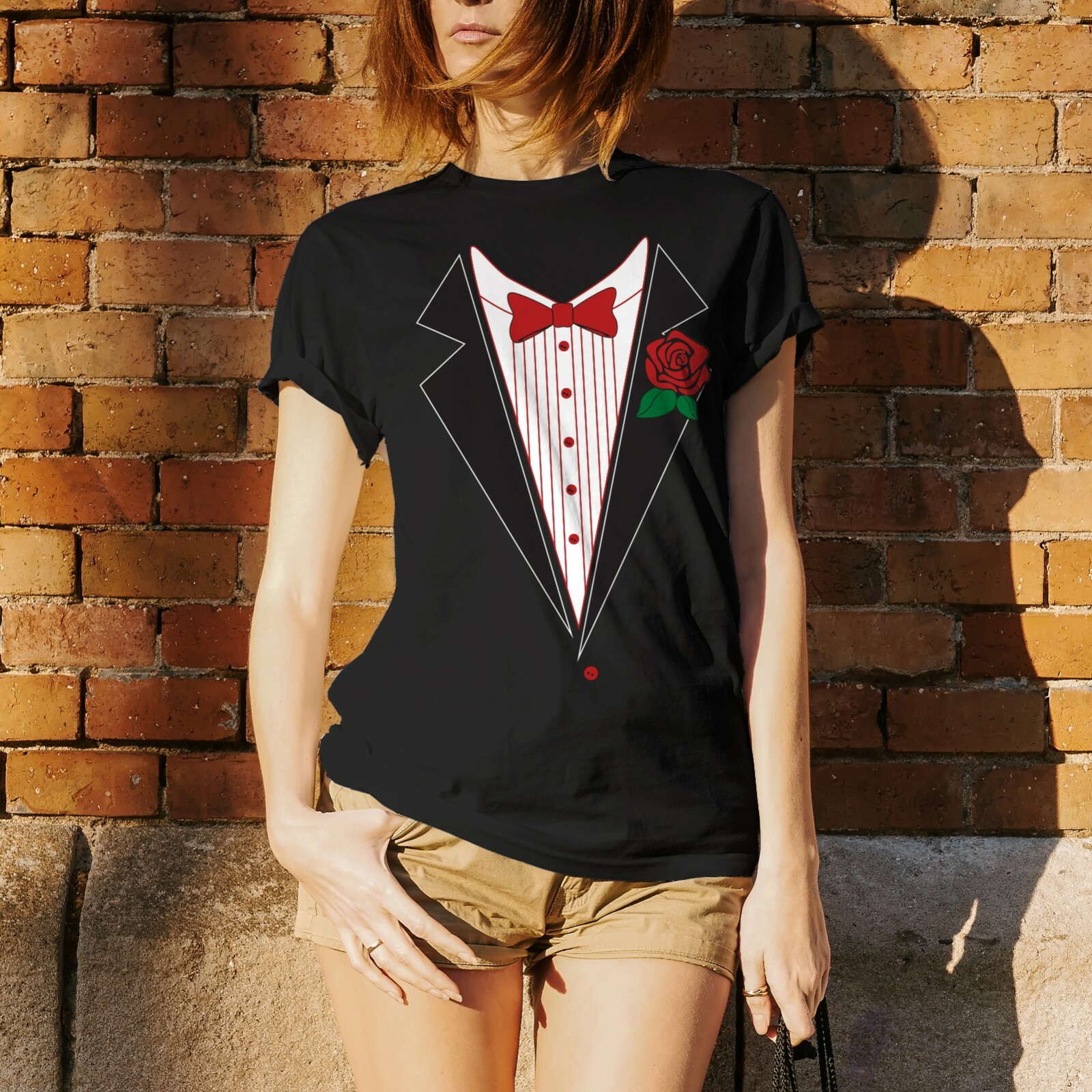 Tuxedo with Rose - Classy Formal Funny Party Bowtie T Shirt gallery