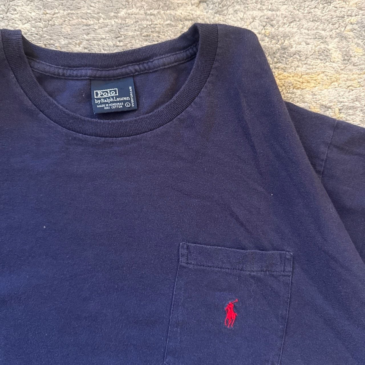 Vintage Single Stitch 80s Polo Ralph Lauren Classic Fit Pocket T-Shirt Navy Blue gallery