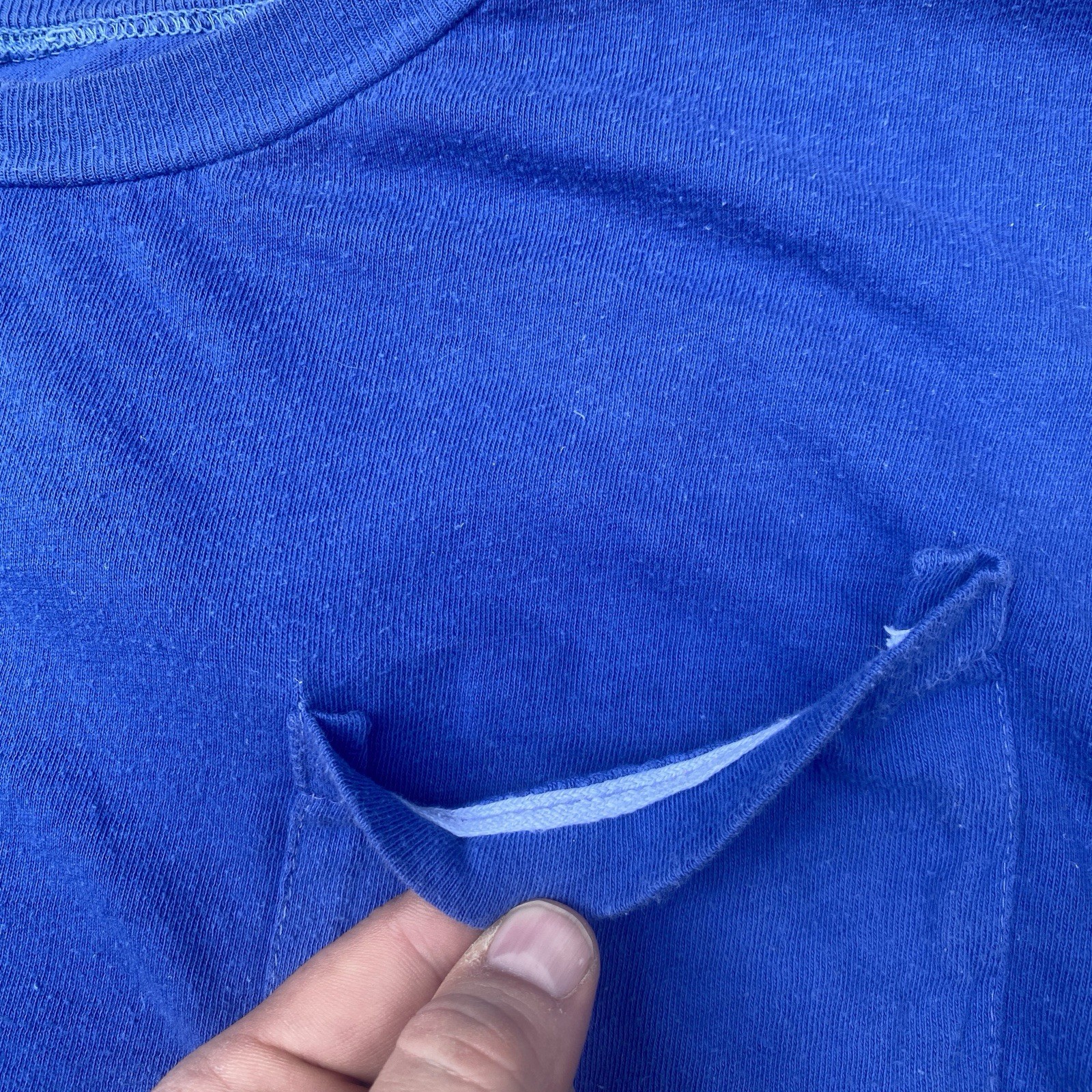 Vintage 50s 60s Blue Pocket Tee Shirt Cotton Single Stitch Blank Cropped Boxy gallery