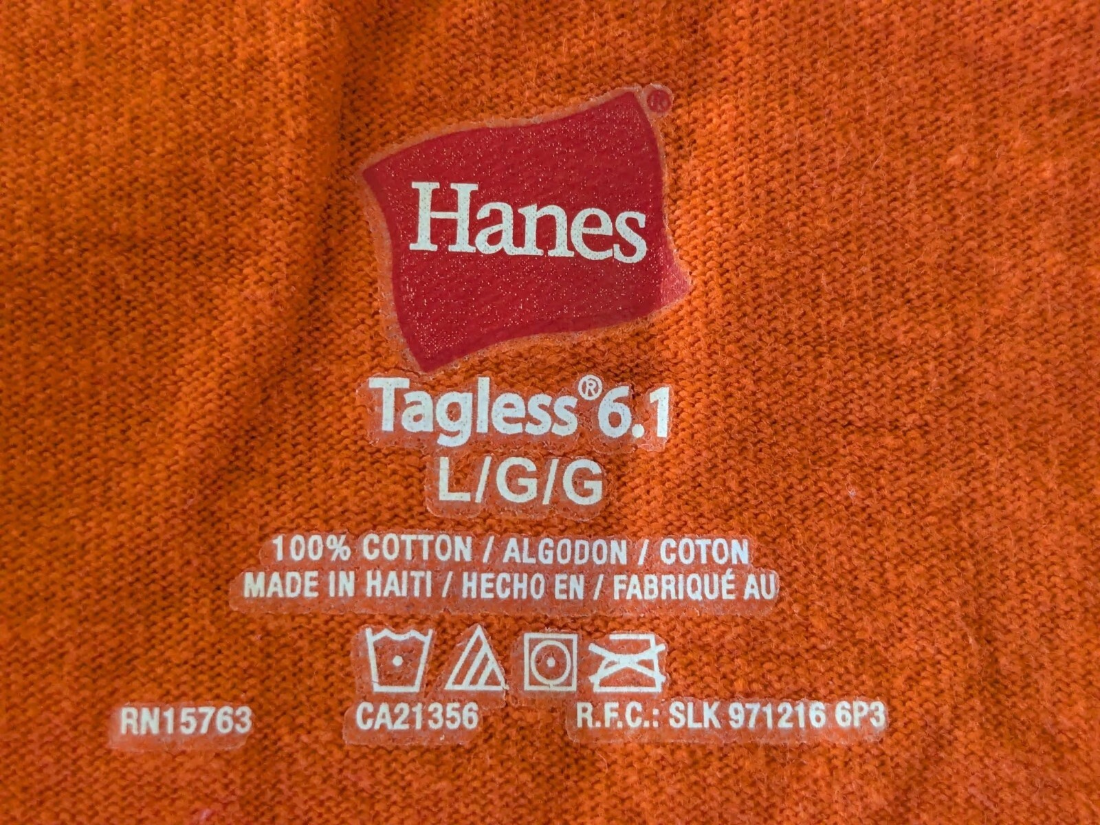 Hanes Tagless T-shirt orange L 42-44 100% Cotton unisex adult pre-owned EUC