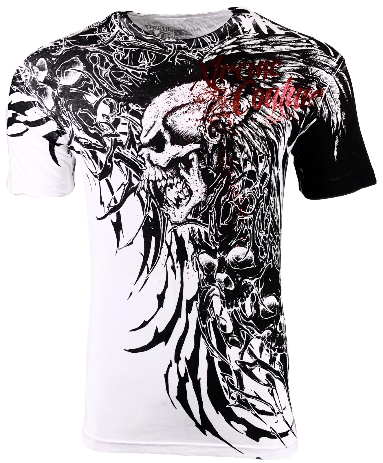 Xtreme Couture Affliction Men's T-Shirt BRUTAL COMBAT White Skull Biker Tattoo gallery
