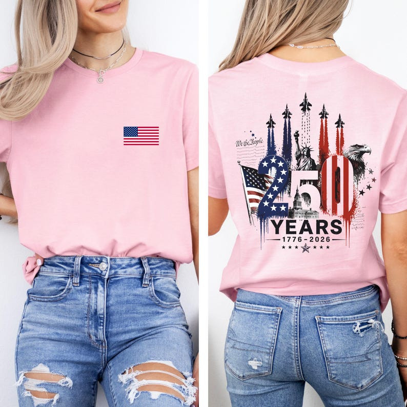 America 250 Shirt, 1776 to 2026 Fighter Jet Tee, Front and Back Print Patriotic gallery