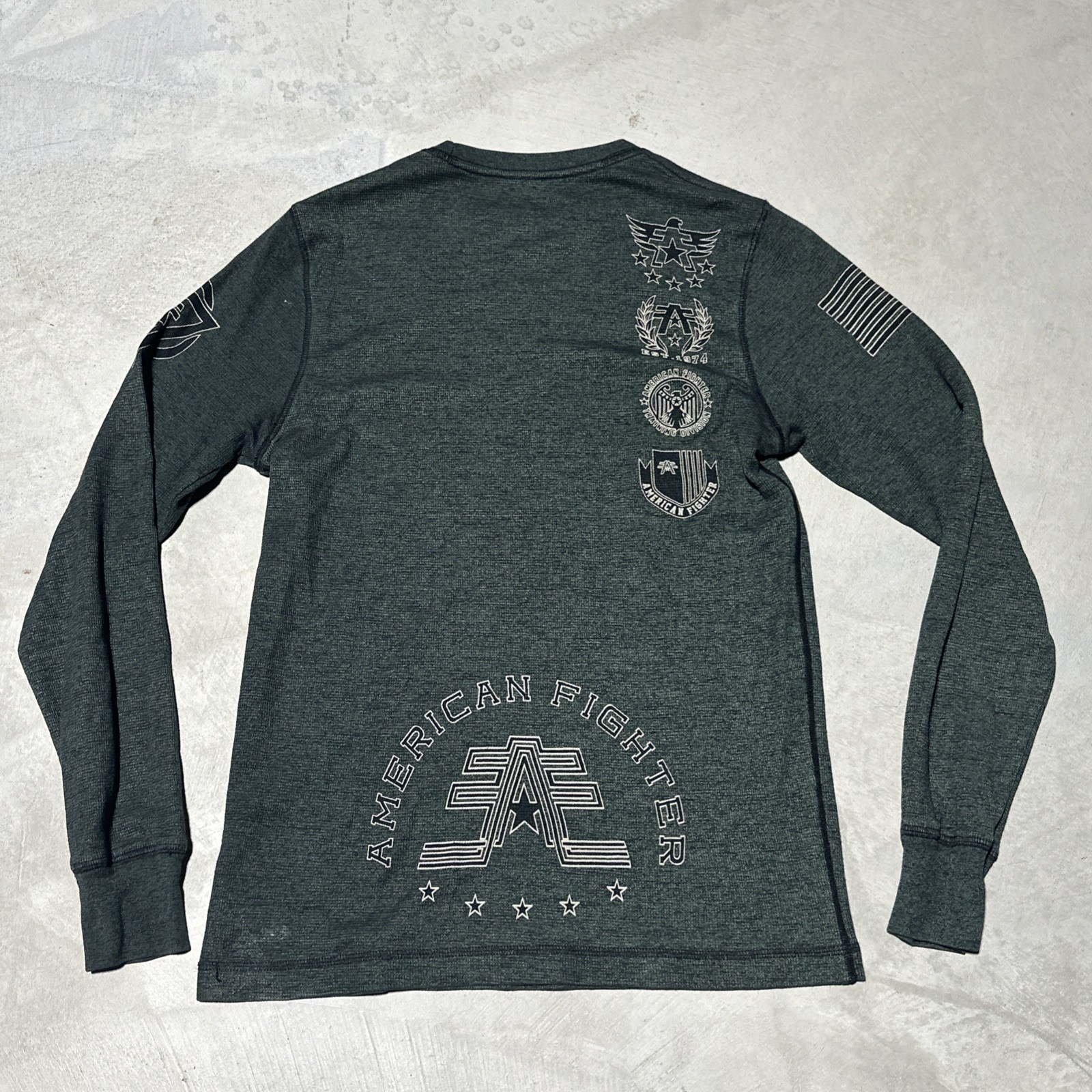American Fighter Men Shirt M Green Graphic Geometric Logo Activewear Long Sleeve gallery