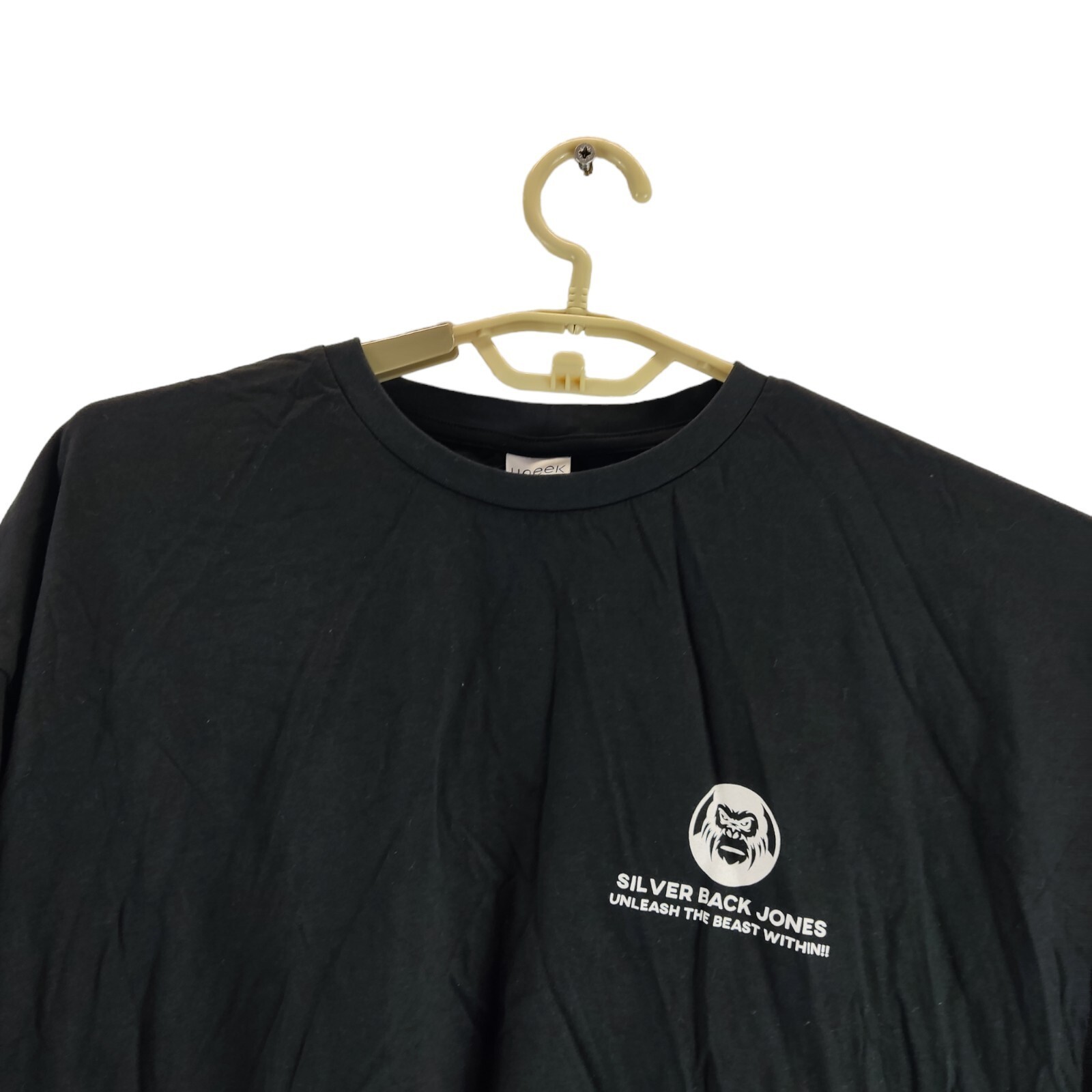 uneek mens t-shirt black crew neck short large print at the back size 2xl gallery