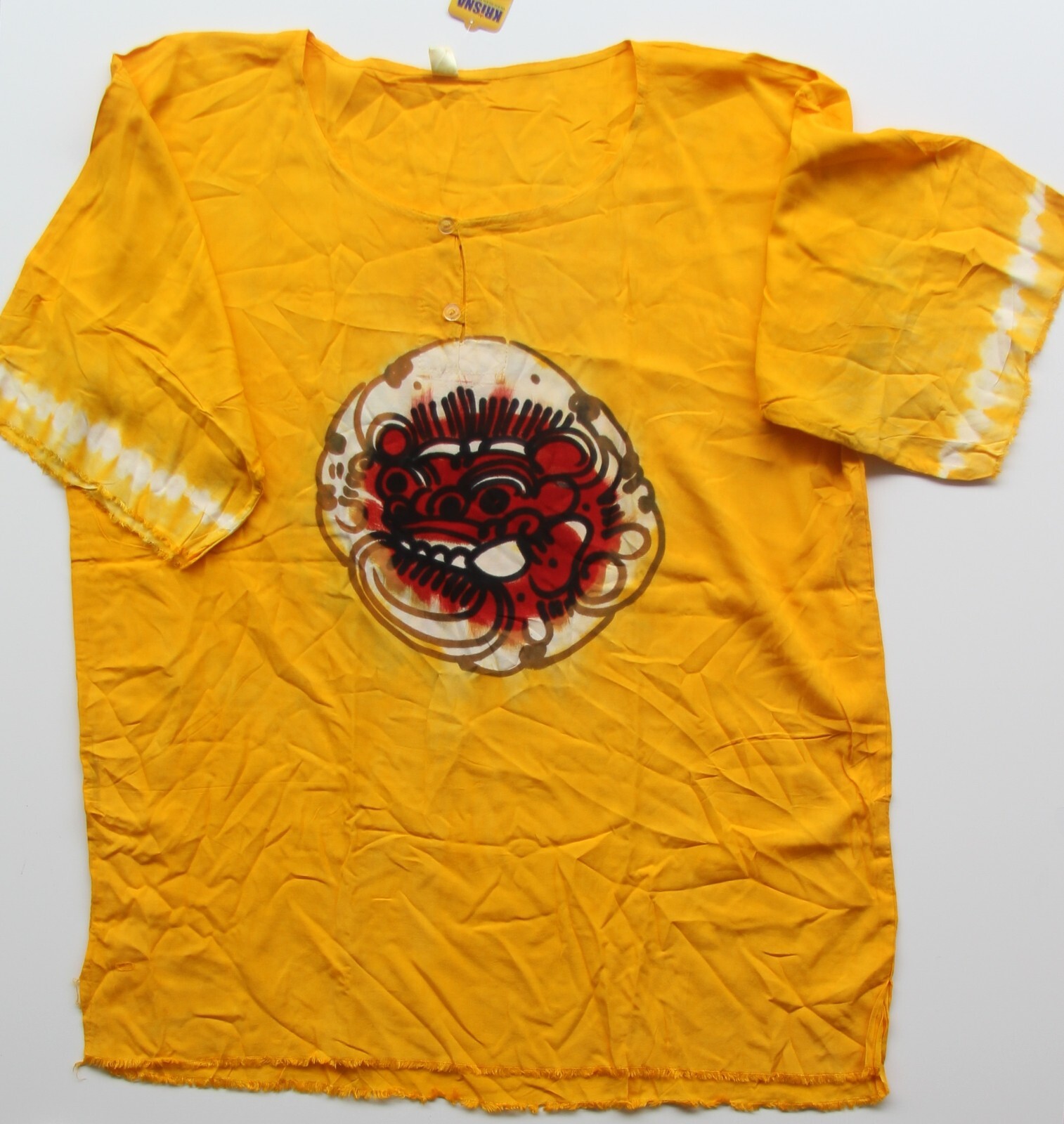 🔥Traditional Balinese Indonesia Barong Lion T-Shirt Yellow Size L Gift Souvenir